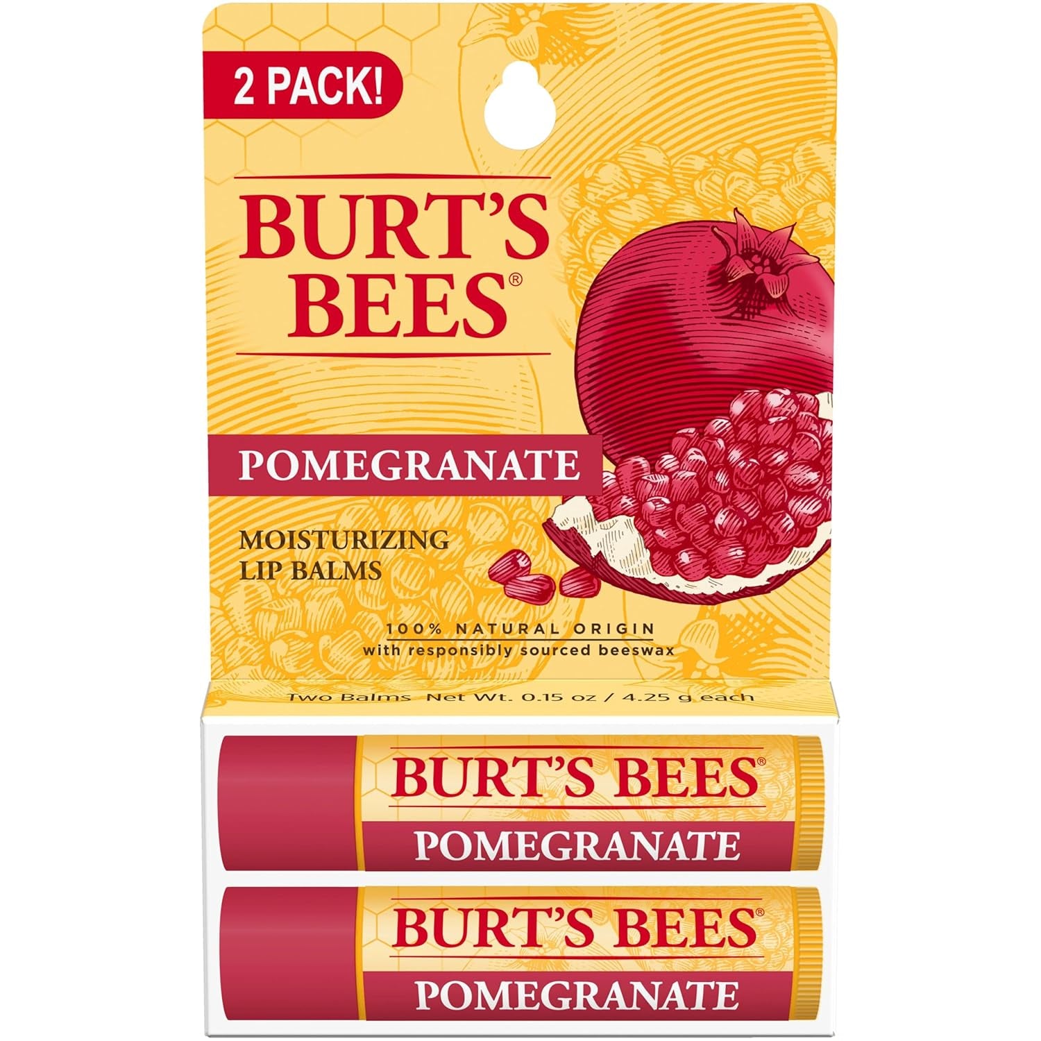 Lip Balm Stocking Stuffers, Moisturizing Lip Care Christmas Gifts, Pomegranate with Antioxidant Rich Pomegranate Oil, Natural Origin Conditioning Lip Treatment (2-Pack)