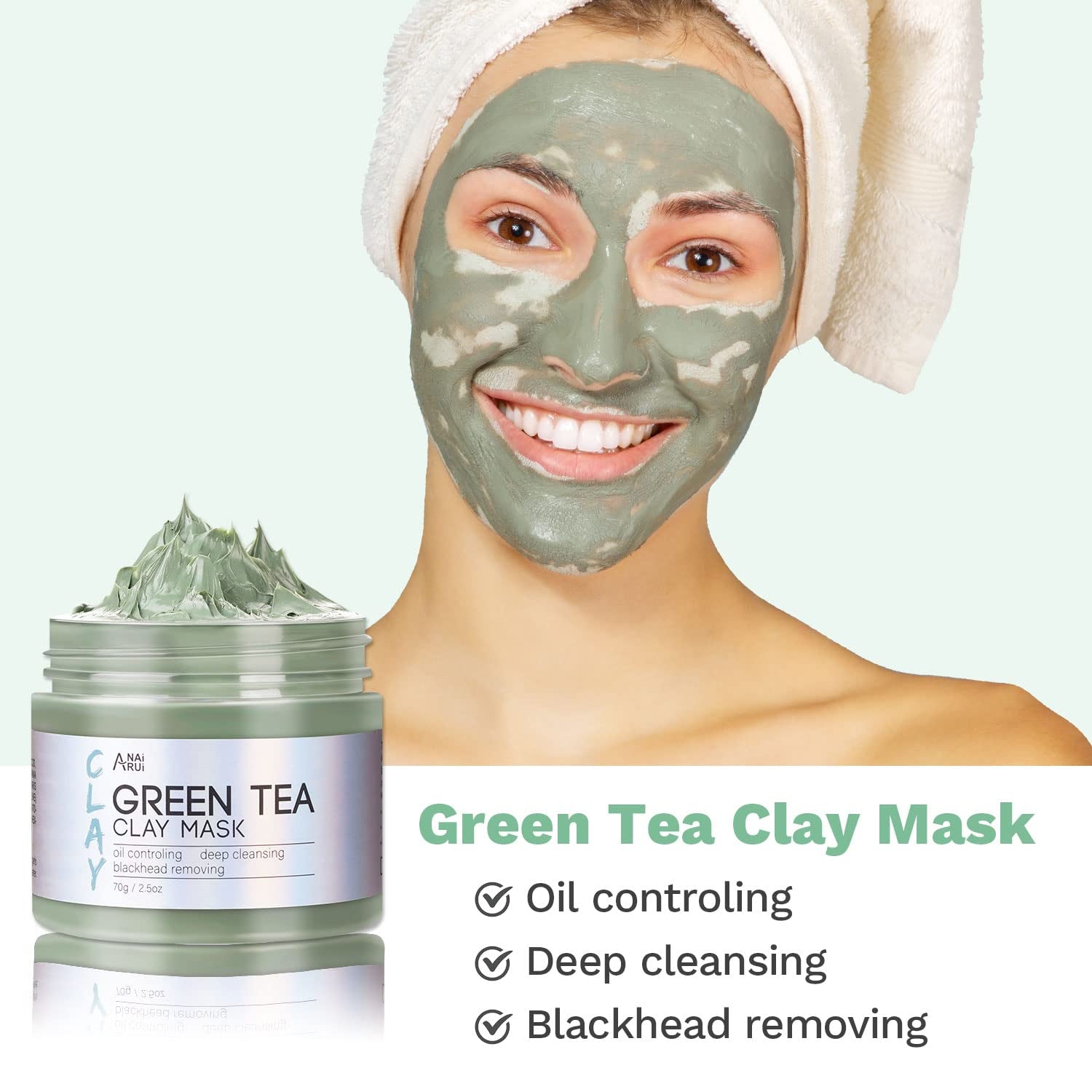 Turmeric Clay Mask - Green Tea Clay Mask - Dead Sea Minerals Mud Mask, Spa Facial Mask Set, Face Mask Gift Set 2.5 Oz Each