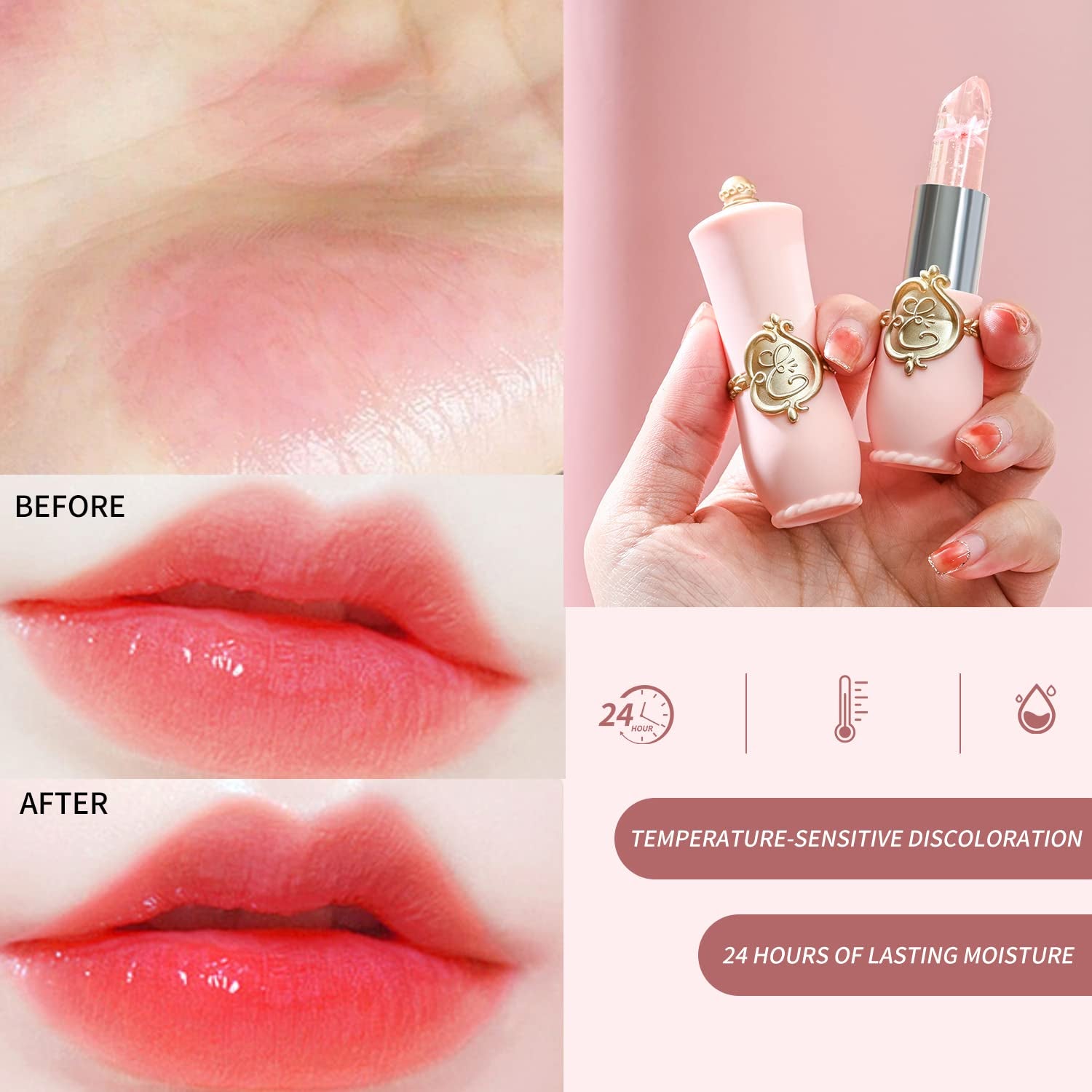 6 Pcs/Set Flower Jelly Lipstick Set Temperature Change Moisturizer Long Lasting Nutritious Balm Magic Color Change Lip Gloss