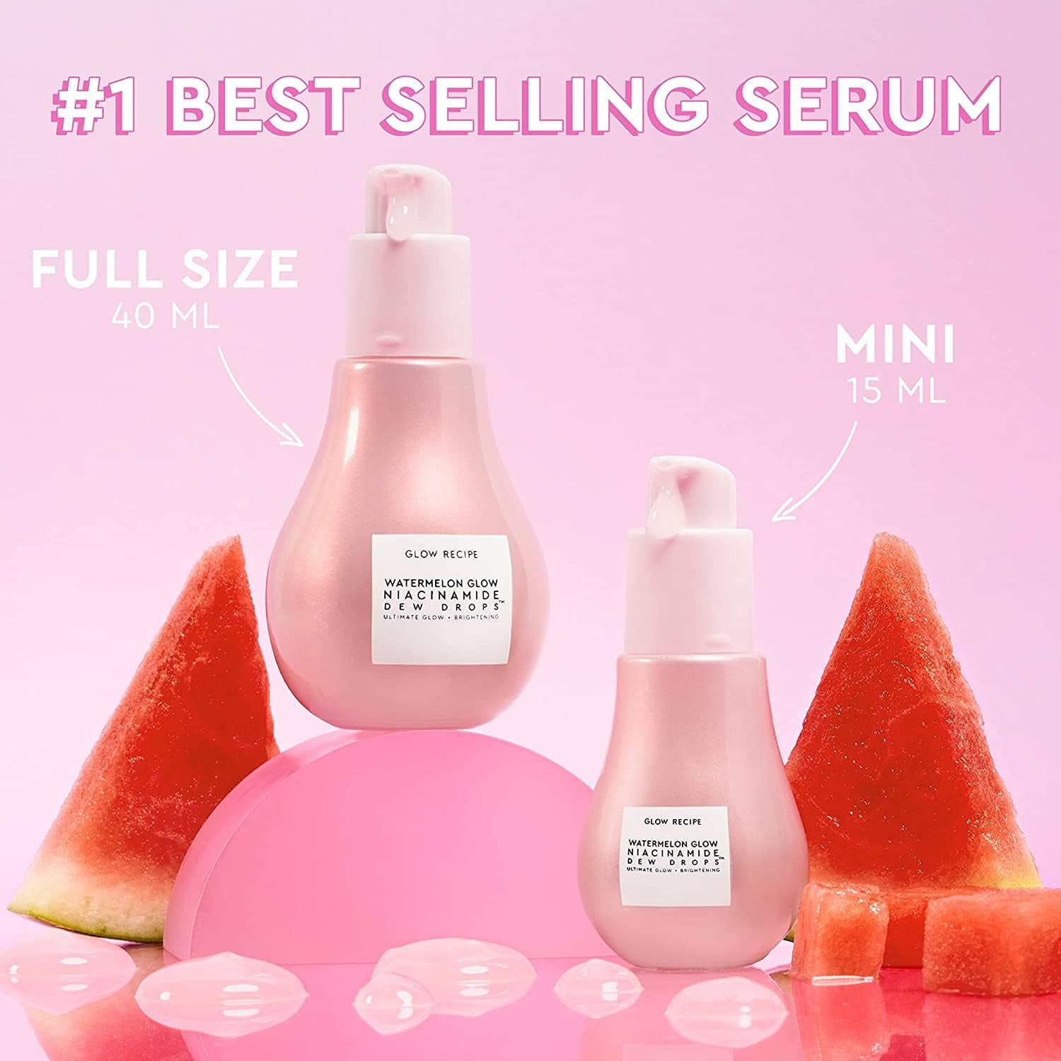 Watermelon Glow Niacinamide Dew Drops Face Serum - Hydrating Hyaluronic Acid Skincare Serum, Makeup Primer & Liquid Highlighter for Dewy, Glowing Skin - Brightening Face Serums (40Ml)