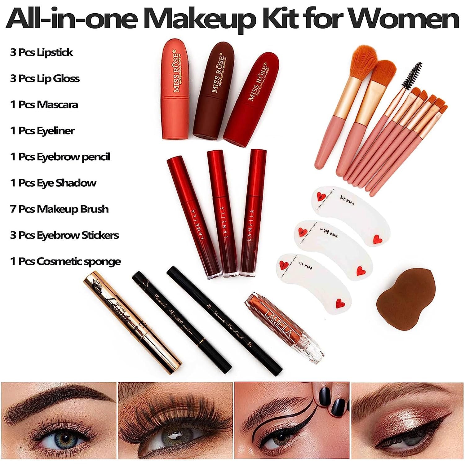 132 Color All- In- One Makeup for Women Full Kit,Professional Makeup Kit,Makeup Gift Set for Women,Girls&Teens,Include Eyeshadow/Lipstick/Concealer/Lip Gloss/Eyeliner/Mascara（006N2-Silver）