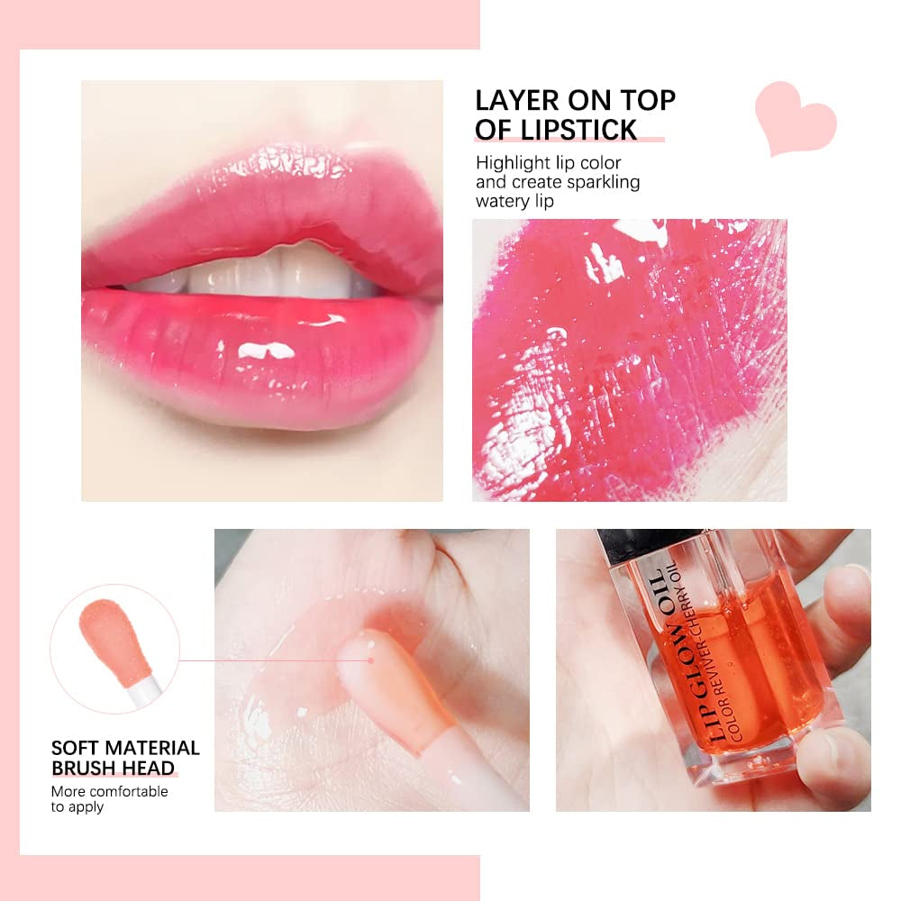 Hydrating Lip Glow Oil, Plumping Lip Gloss, Moisturizing Lip Oil Gloss, Transparent Moisturizing Lip Balm, Natural Lip Plumper, Lip Plumper Gloss Make Lips Fuller and Moisturizing (Pink)