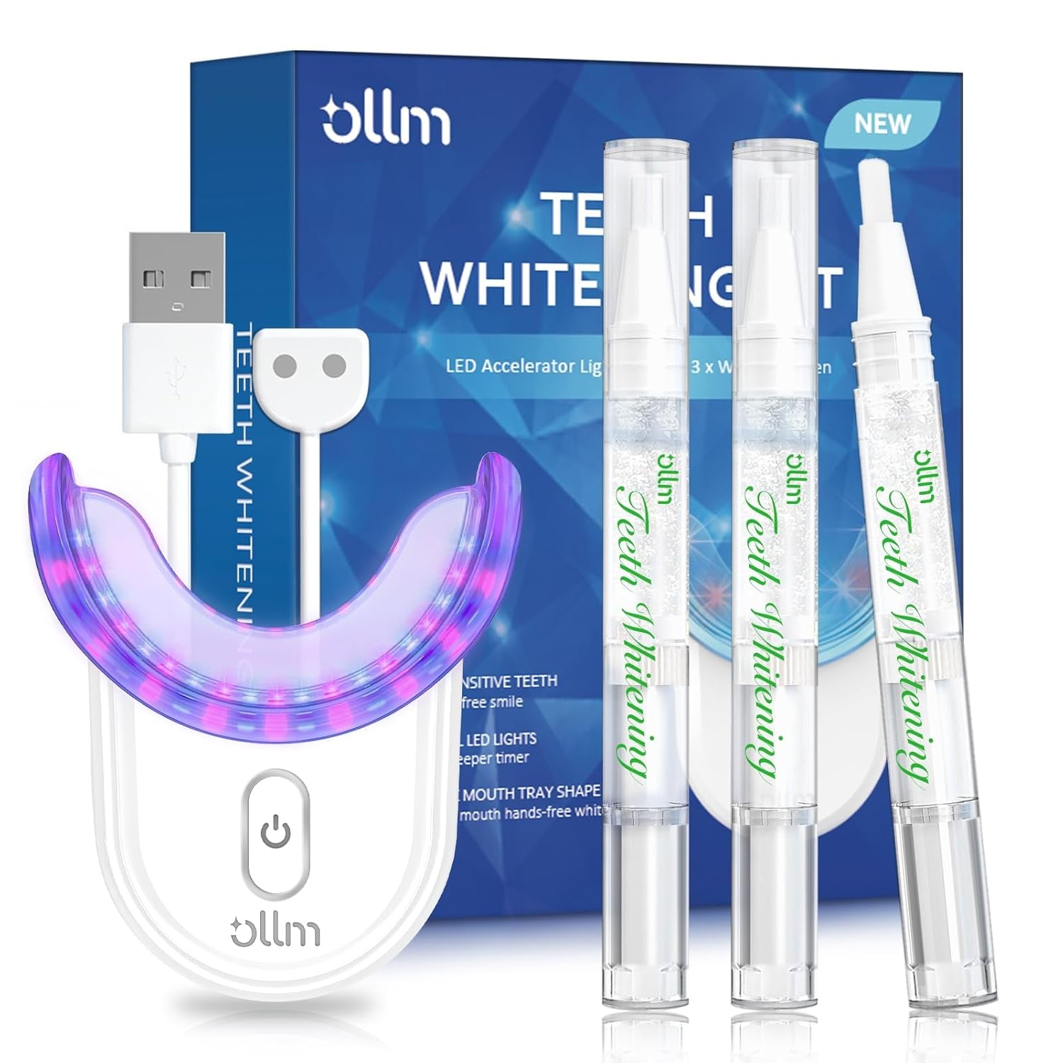 Teeth Whitening Kit Gel Pen Strips -  Specially Formulated for Sensitive Teeth, Gum, Braces Care 32X LED Light Tooth Whitener, Professional Oral Beauty Products Dental Tools 2 Mouth Trays (Purple)