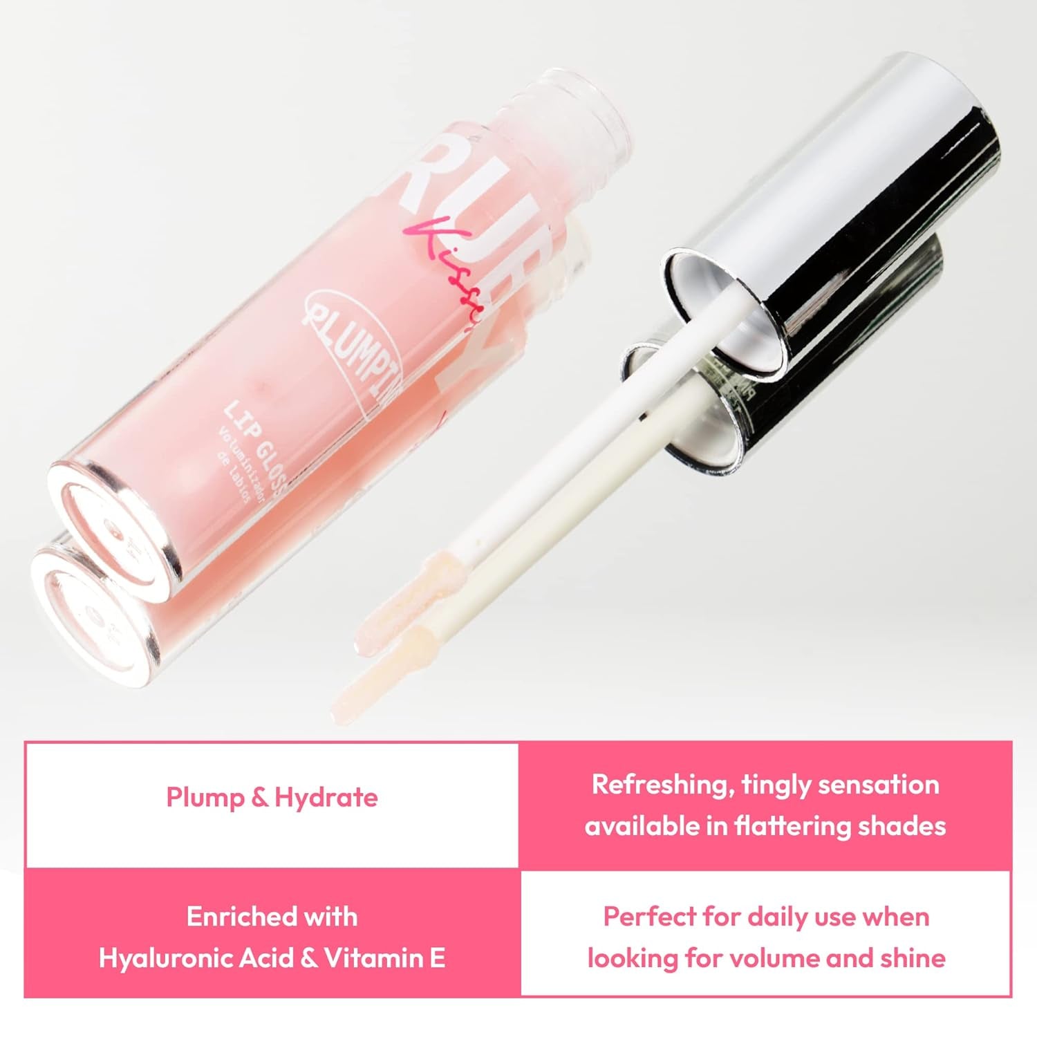 Plumping Lip Gloss – Hydrating, Voluminous, High-Shine, Cruelty-Free Lip Plumper, Smoothing, Instinct Lip Maximizer, 4 Colors, 0.15 FL Oz. (Pink Glacier)