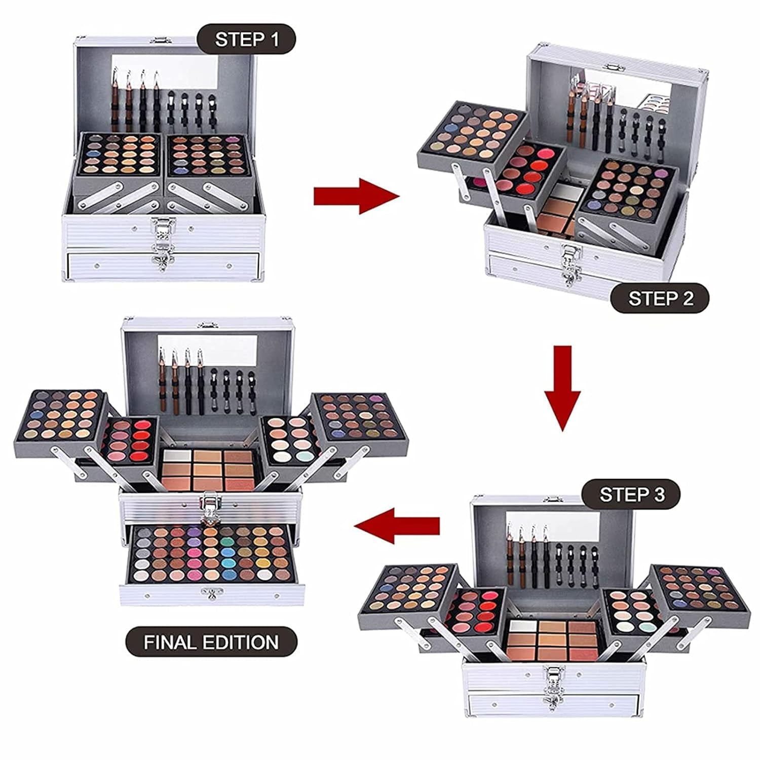 132 Color All- In- One Makeup for Women Full Kit,Professional Makeup Kit,Makeup Gift Set for Women,Girls&Teens,Include Eyeshadow/Lipstick/Concealer/Lip Gloss/Eyeliner/Mascara（006N2-Silver）