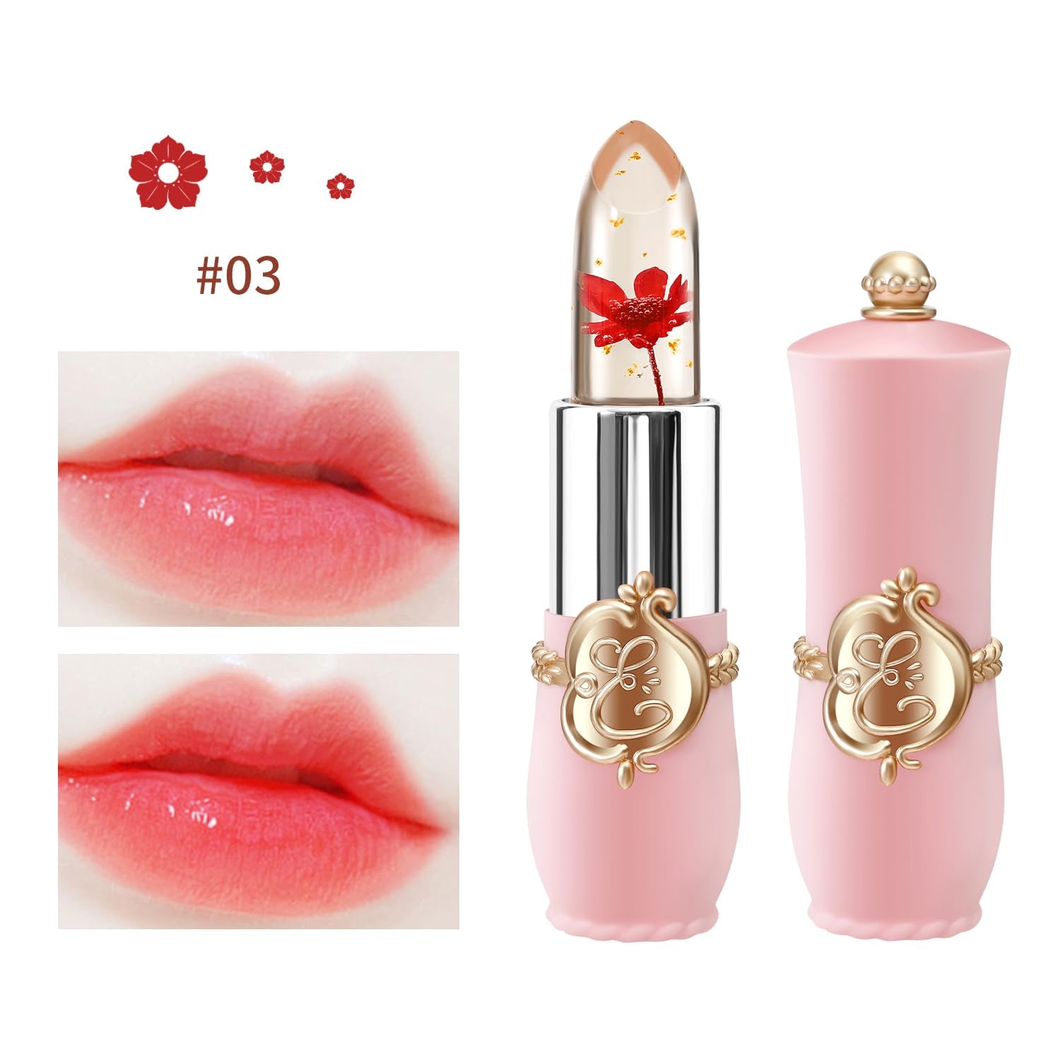 3 Pcs/Set Flower Jelly Lipstick Set Temperature Change Moisturizer Long Lasting Nutritious Balm Magic Color Change Lip Gloss (3Pcs Flower Jelly Lipstick 010203)