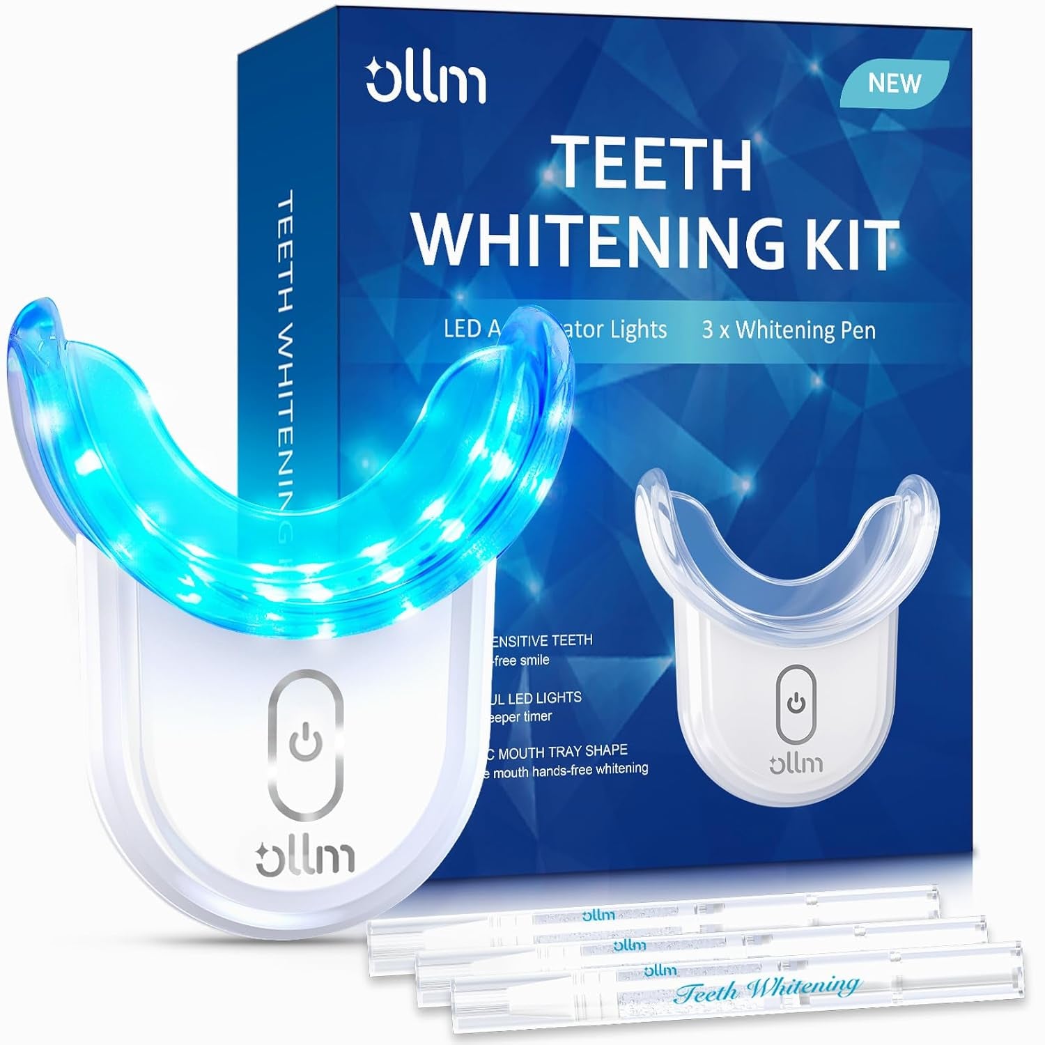 Teeth Whitening Kit Gel Pen Strips -  Specially Formulated for Sensitive Teeth, Gum, Braces Care 32X LED Light Tooth Whitener, Professional Oral Beauty Products Dental Tools 2 Mouth Trays