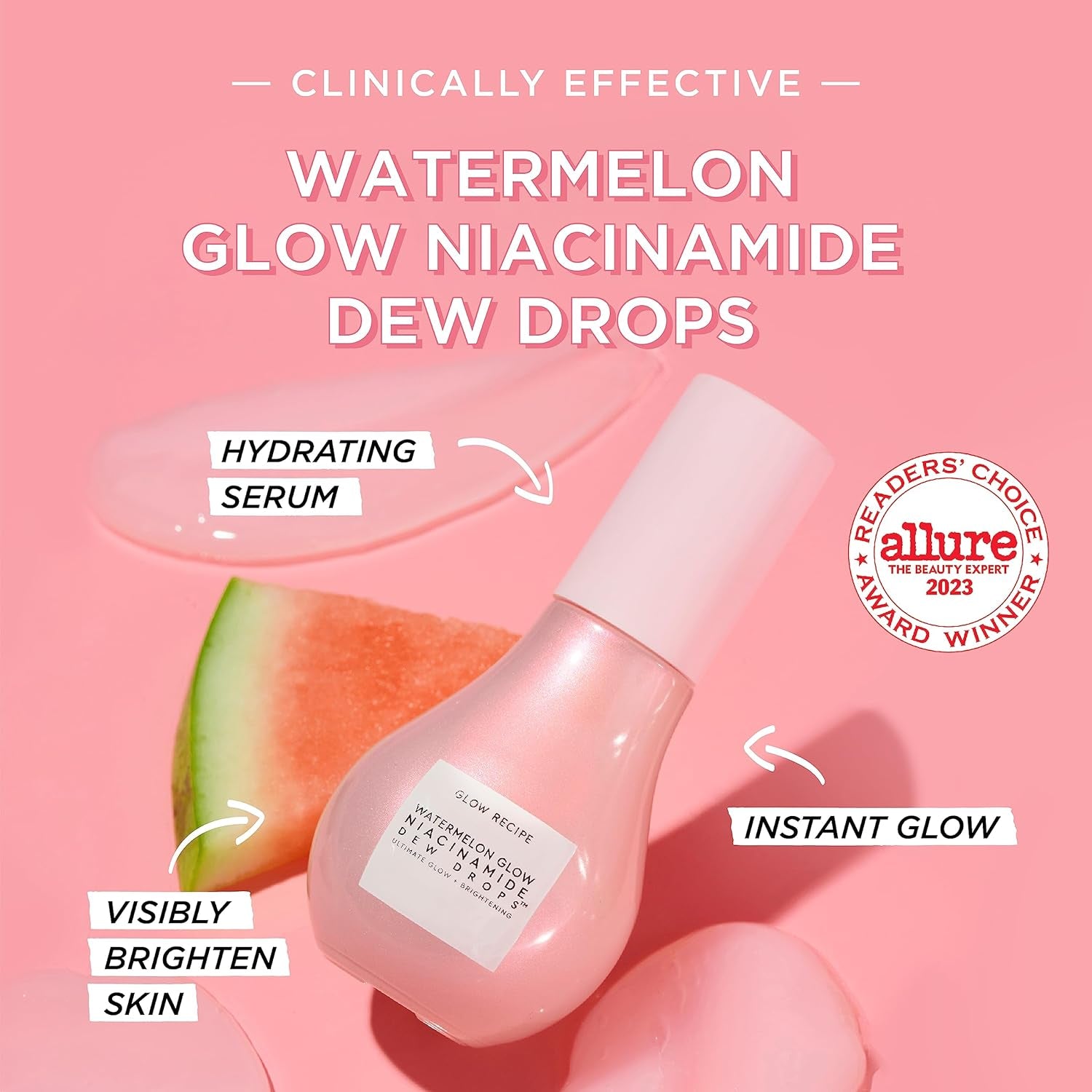 Watermelon Glow Niacinamide Dew Drops Face Serum - Hydrating Hyaluronic Acid Skincare Serum, Makeup Primer & Liquid Highlighter for Dewy, Glowing Skin - Brightening Face Serums (40Ml)