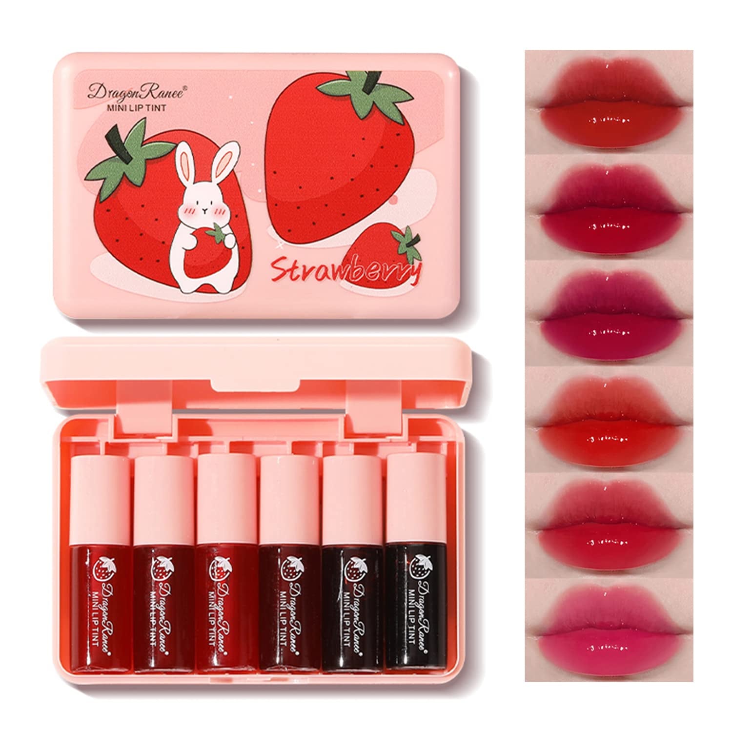 6 Colors Lip Tint Stain Mini Liquid Lipstick, Korean Lip Gloss Moisturizing Natural, Multi-Use Lip and Cheek Tint, Non-Stick Cup, Lightweight, High Pigment, Long-Lasting, Vivid Color