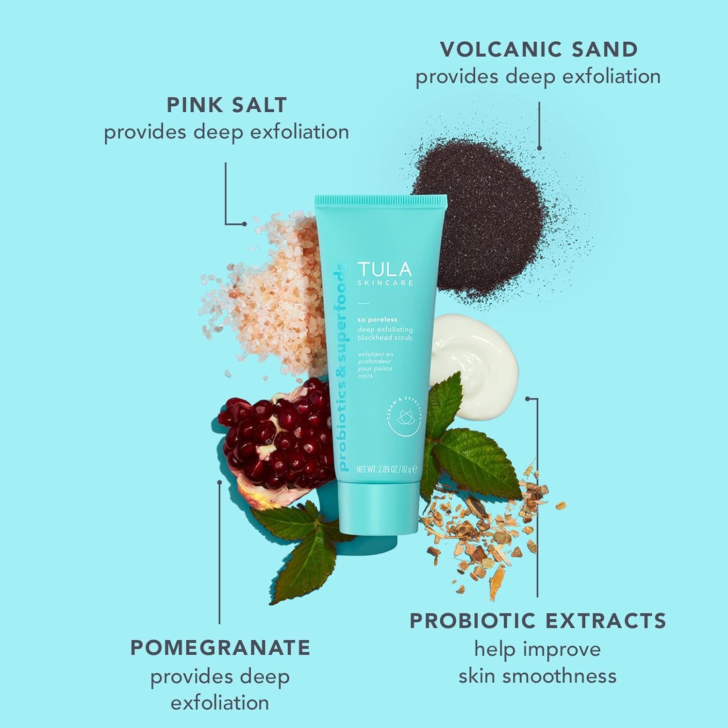 Skin Care so Poreless Exfoliating Blackhead Scrub - Powerful and Gentle Exfoliation, Refreshing and Smoothing, Contains Probiotic Extracts, Volcanic Sand, Pink Salt, and Witch Hazel, 2.89 Oz.