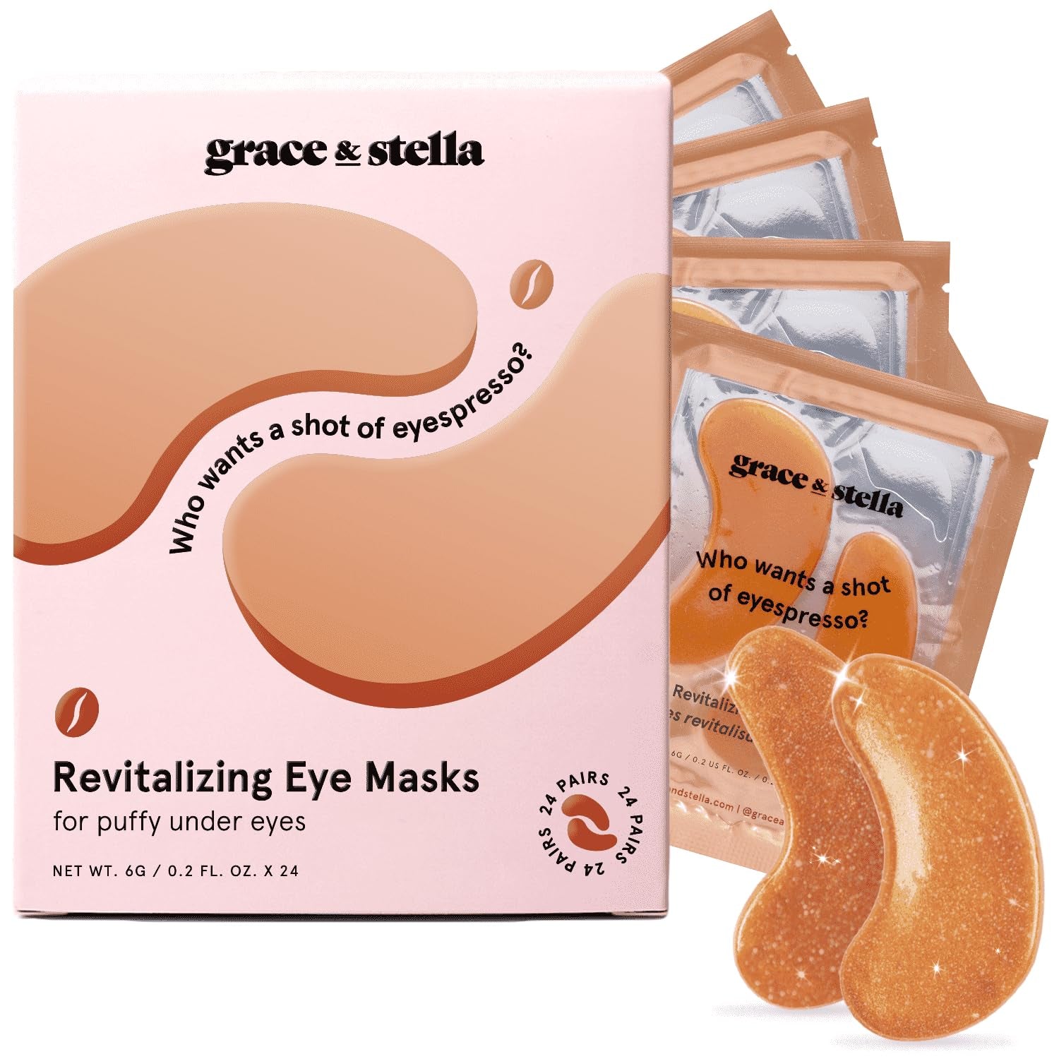 Caffeine under Eye Patches - Awakening Eye Patches for Puffy Eyes and Dark Circles - under Eye Mask Patches with Niacinamide & Hyaluronic Acid - Vegan, Cruelty-Free, 24 Pairs