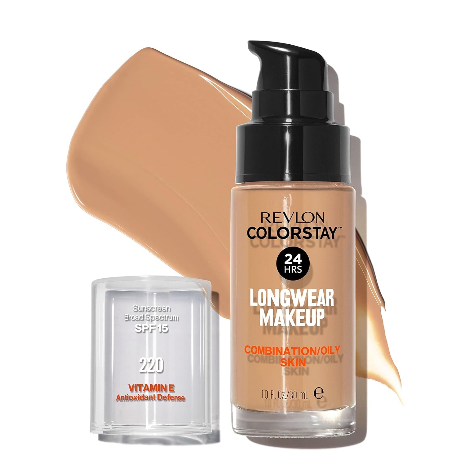 Liquid Foundation, Colorstay Face Makeup for Combination & Oily Skin, SPF 15, Longwear Medium-Full Coverage with Matte Finish, Natural Tan (330), 1.0 Oz