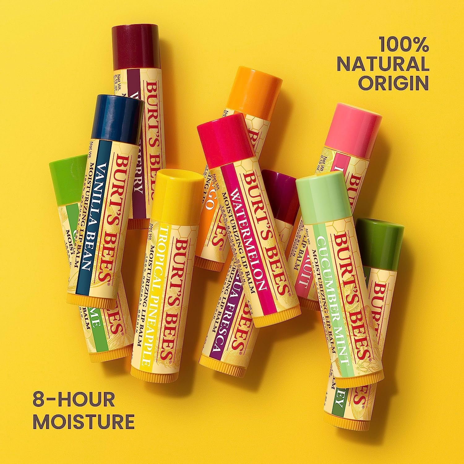 Stocking Stuffers, in Full Bloom Lip Balm Set, Original Beeswax, Dragonfruit Lemon, Tropical Pineapple & Strawberry, Natural Origin Lip Treatment Christmas Gifts (4-Pack)