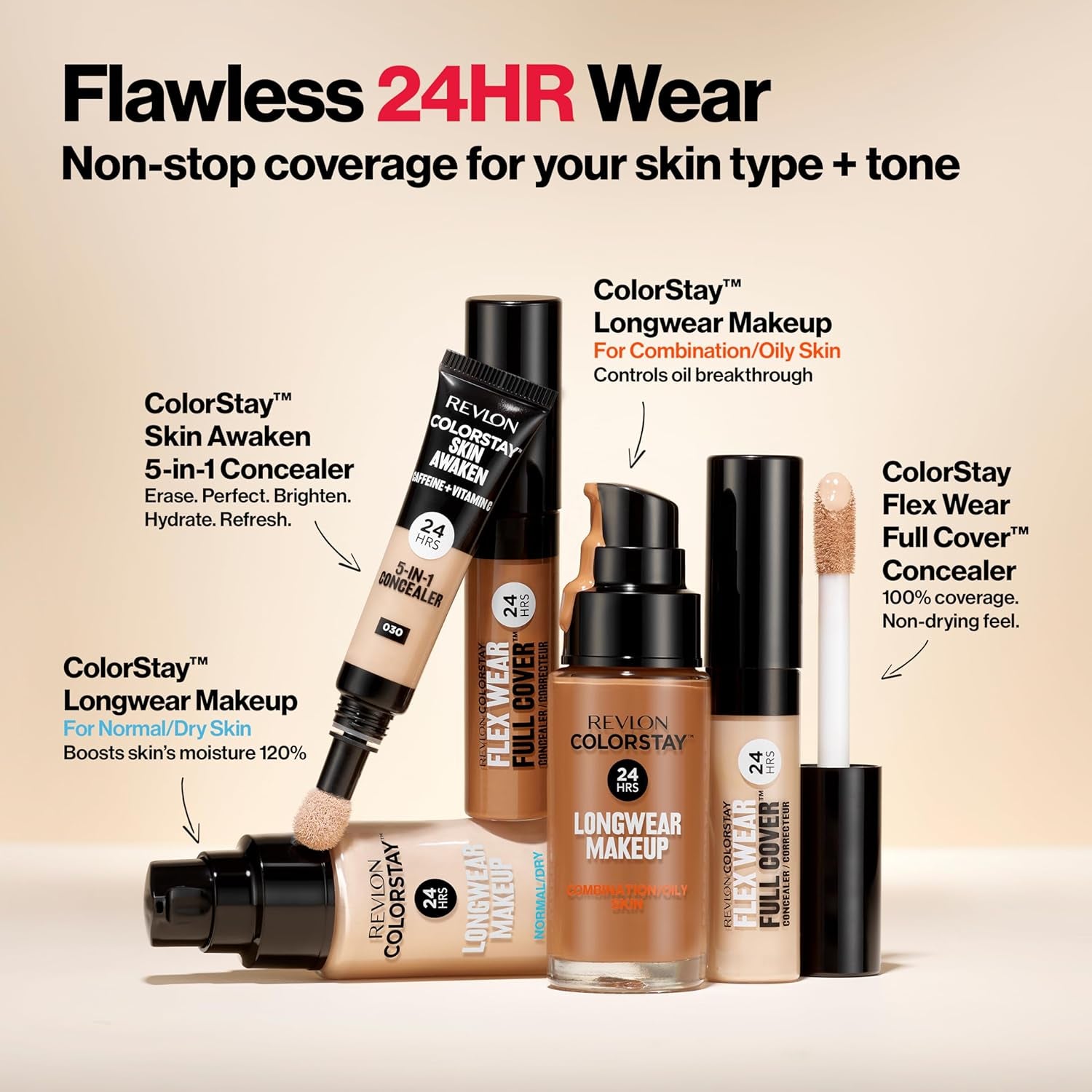 Colorstay Flex Wear, Full Cover Non-Creasing Concealer, Infused with Hyaluronic Acid & Vitamin E, Flexible Longwear, 040 Medium, 0.34 Fl Oz.