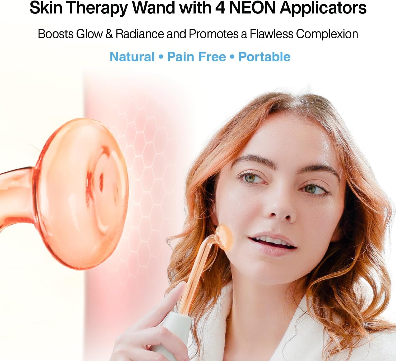 Nuderma Portable Handheld Skin Therapy Wand Machine W/Neon – Anti-Aging - Skin Tightening - Wrinkle Reducing - Dark Circles – Clarifying - Hair & Scalp Stimulator