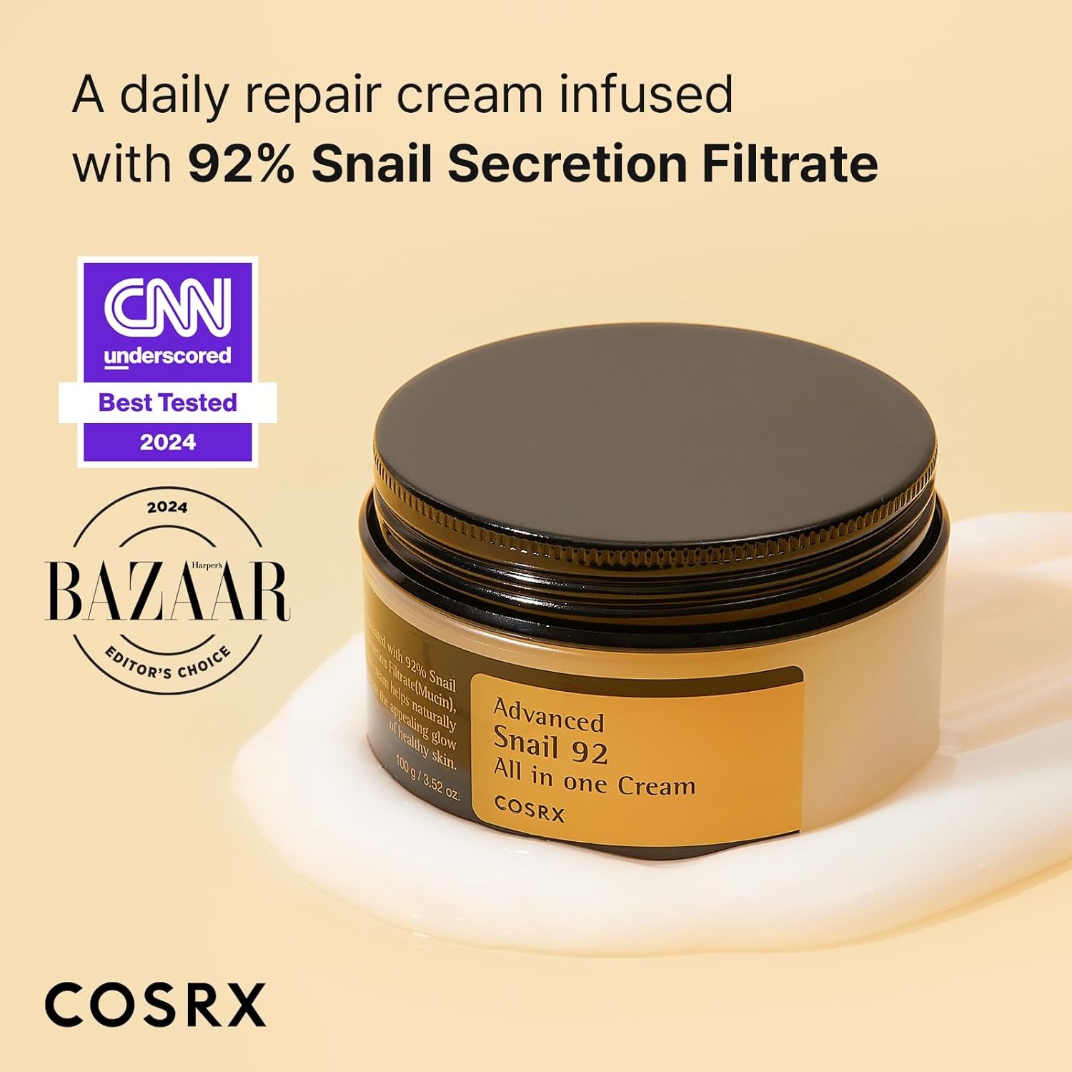 Snail Mucin 92% Face Moisturizer, 3.52 Oz, Lightweight Moisturing Cream for Soft, Glowy Skin, Korean Skin Care, Korean Moisturizer Face Cream