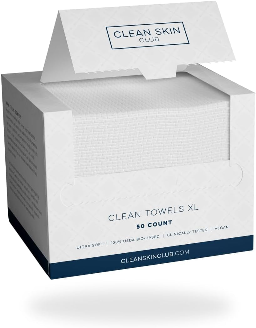 Clean Towels XL™, 100% USDA Biobased Dermatologist Approved Face Towel, Disposable Clinically Tested Face Towelette, Facial Washcloth, Makeup Remover Dry Wipes, 300 Ct, 6 Pack