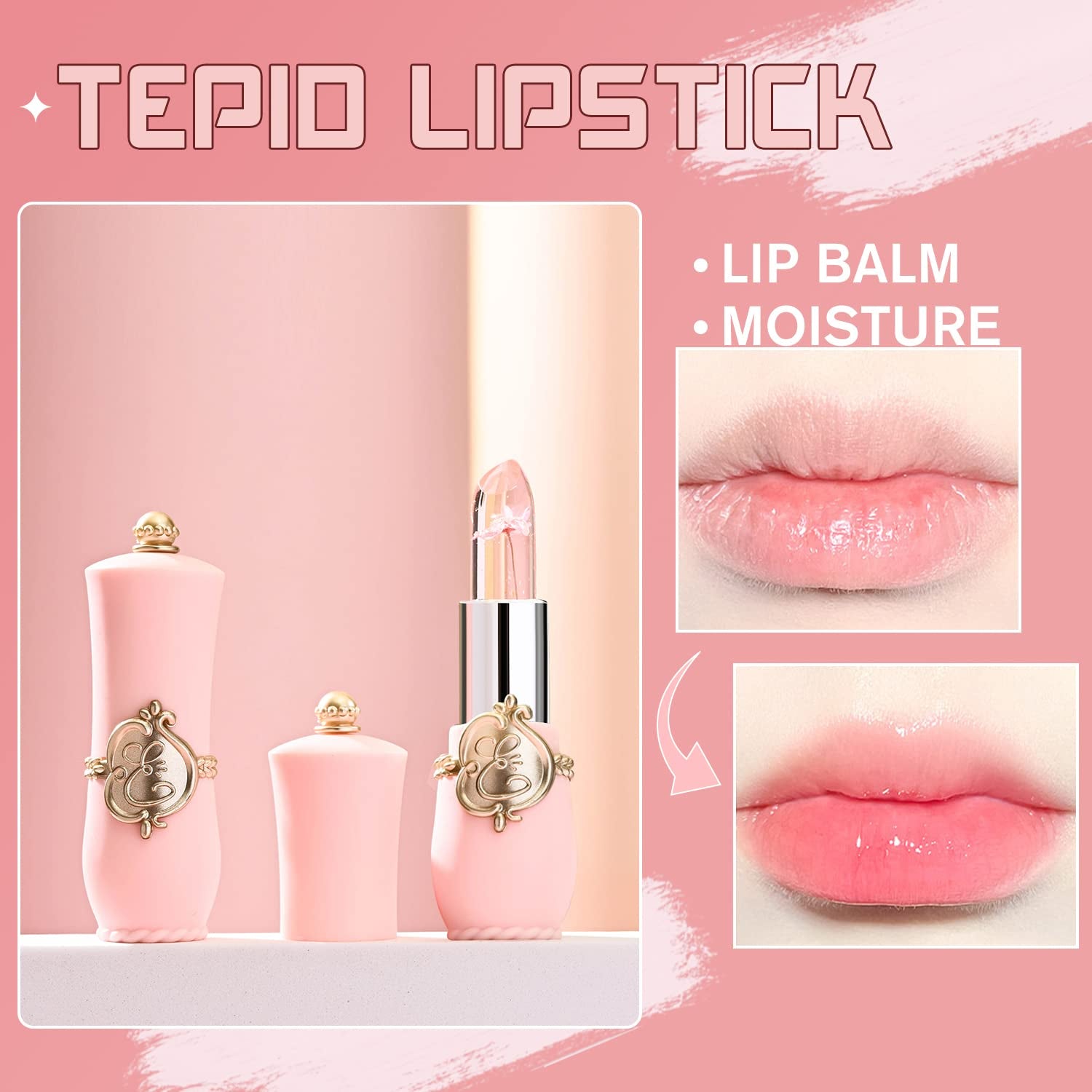 6 Pcs/Set Flower Jelly Lipstick Set Temperature Change Moisturizer Long Lasting Nutritious Balm Magic Color Change Lip Gloss