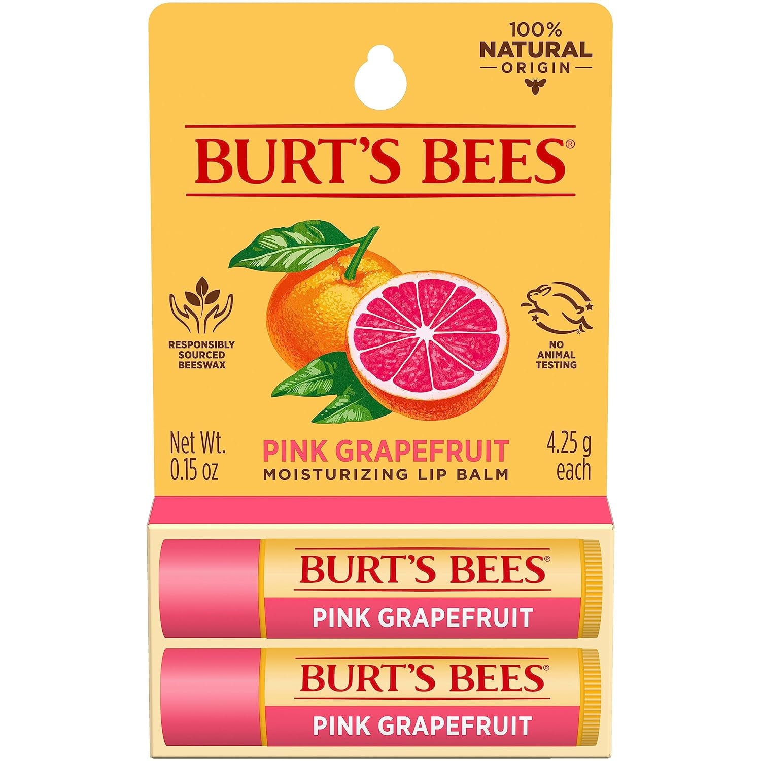 Lip Balm Stocking Stuffers, Moisturizing Lip Care Christmas Gifts, Pink Grapefruit with Beeswax & Fruit Extracts, Natural Origin Treatment (2-Pack)