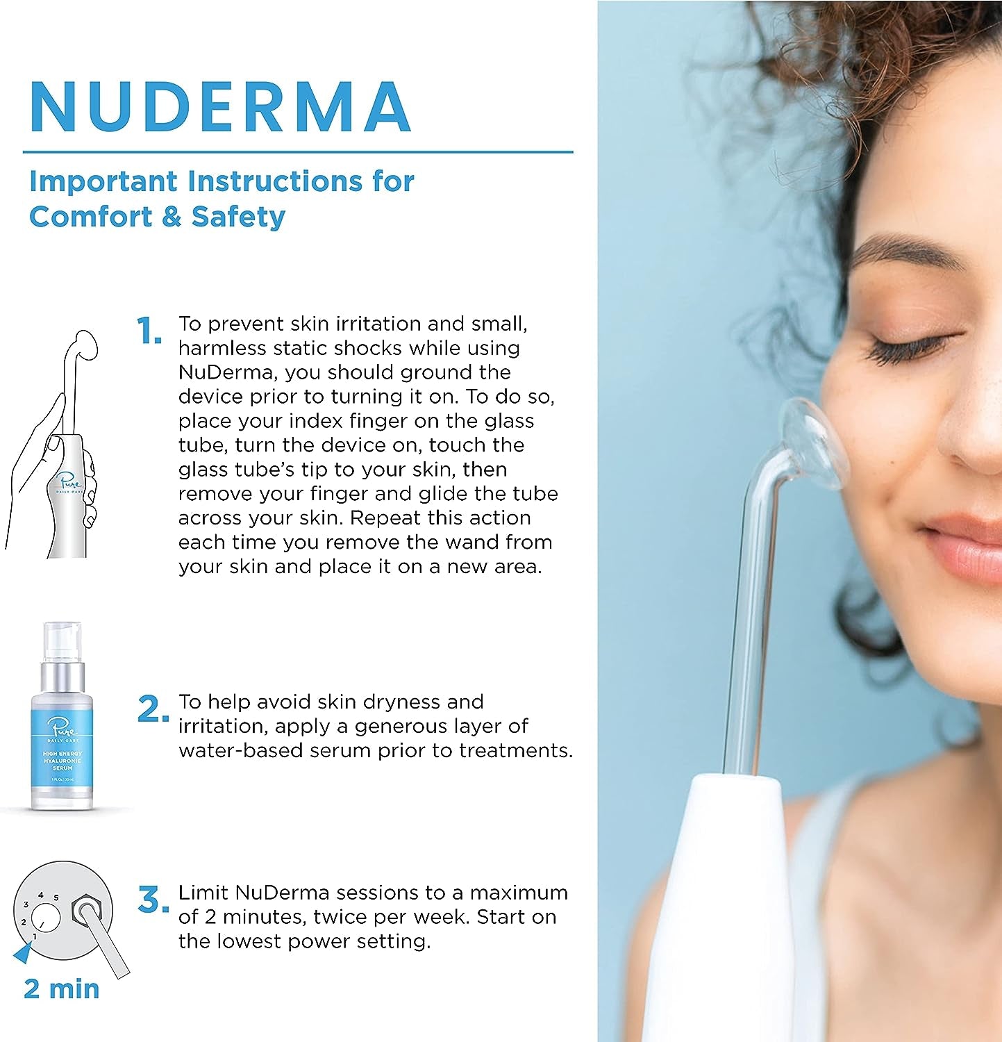 Nuderma Portable Handheld Skin Therapy Wand Machine W/Neon – Anti-Aging - Skin Tightening - Wrinkle Reducing - Dark Circles – Clarifying - Hair & Scalp Stimulator