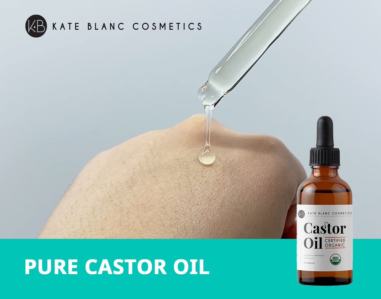 Castor Oil Organic (2Oz), 100% Pure, Cold Pressed, Hexane Free. Stimulate Growth for Hair, Eyelashes, Eyebrows. Hair Treatment Starter Kit & Skin Moisturizer