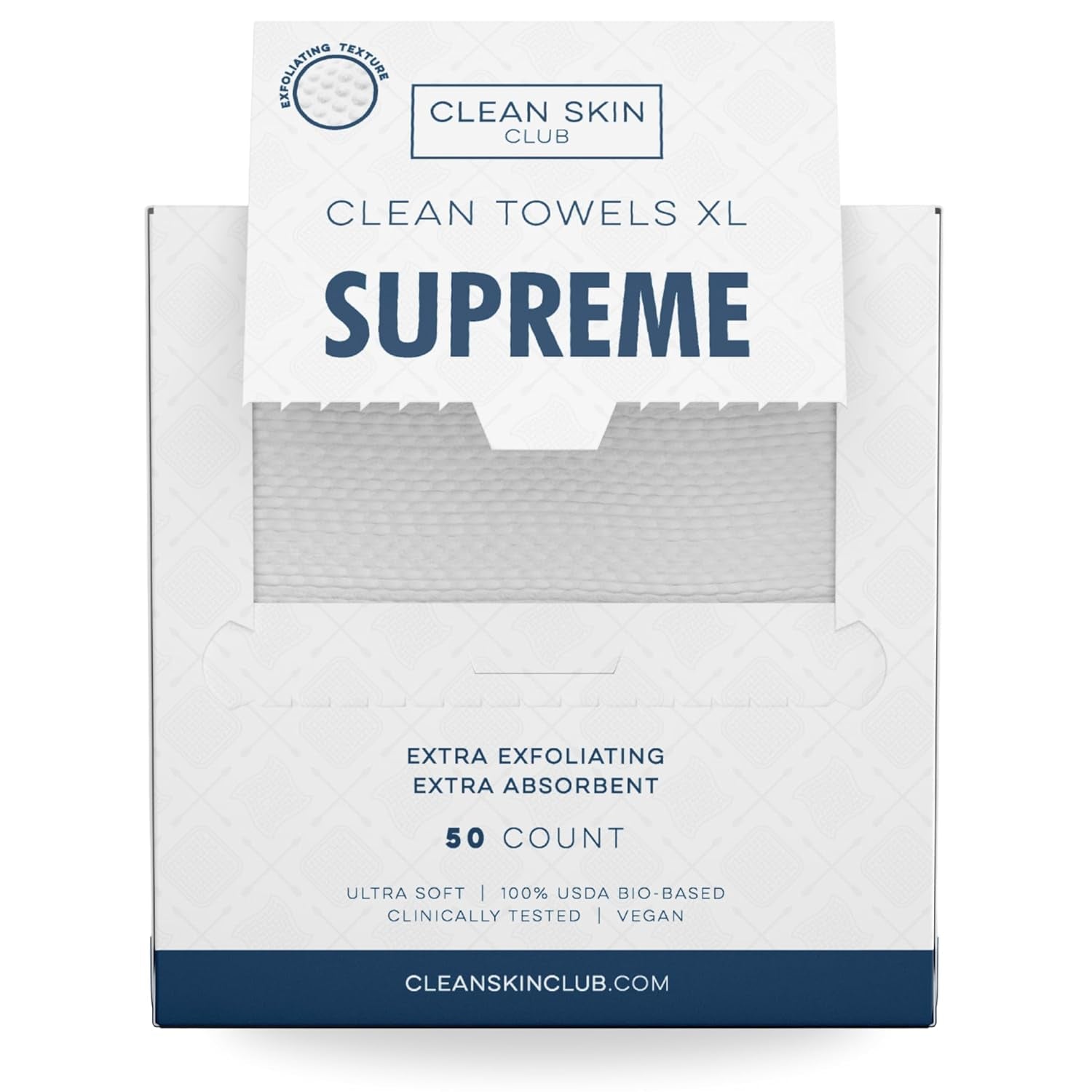 Clean Towels XL™ Supreme, 100% USDA Biobased Dermatologist Approved Face Towel, Gentle Exfoliation, Disposable Facial Washcloth, Makeup Remover Dry Wipes, 50 Count