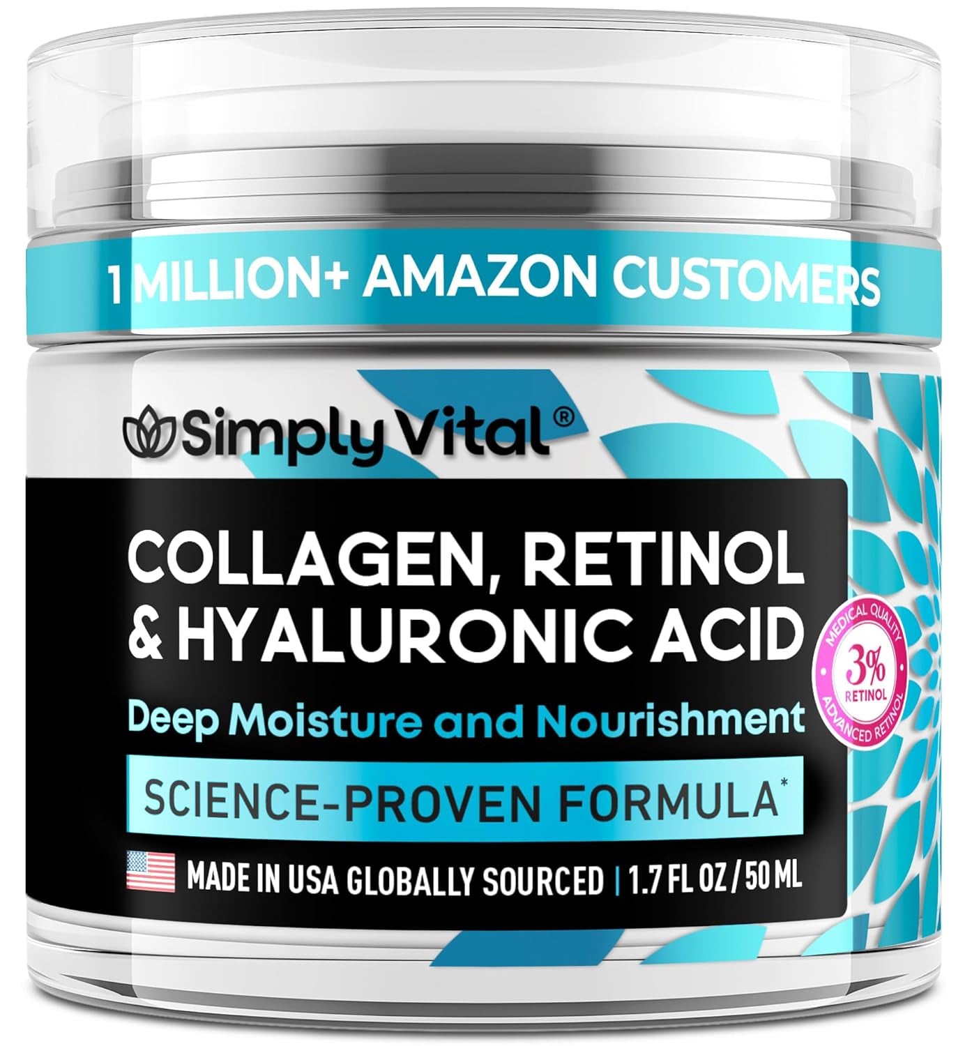 Collagen Face Moisturizer - Anti-Aging Retinol Cream for Face, Neck & Décolleté with Hyaluronic Acid - Made in USA, Daily Moisturizer Face Cream, 2-Pack