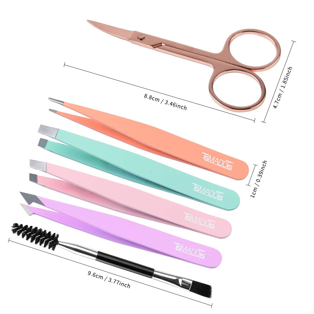 7 Pcs Tweezers Set, Tweezers for Women Facial Hair, Precision Tweezer for Eyebrows with Curved Scissors and Eyebrow Brush for Ingrown Hair