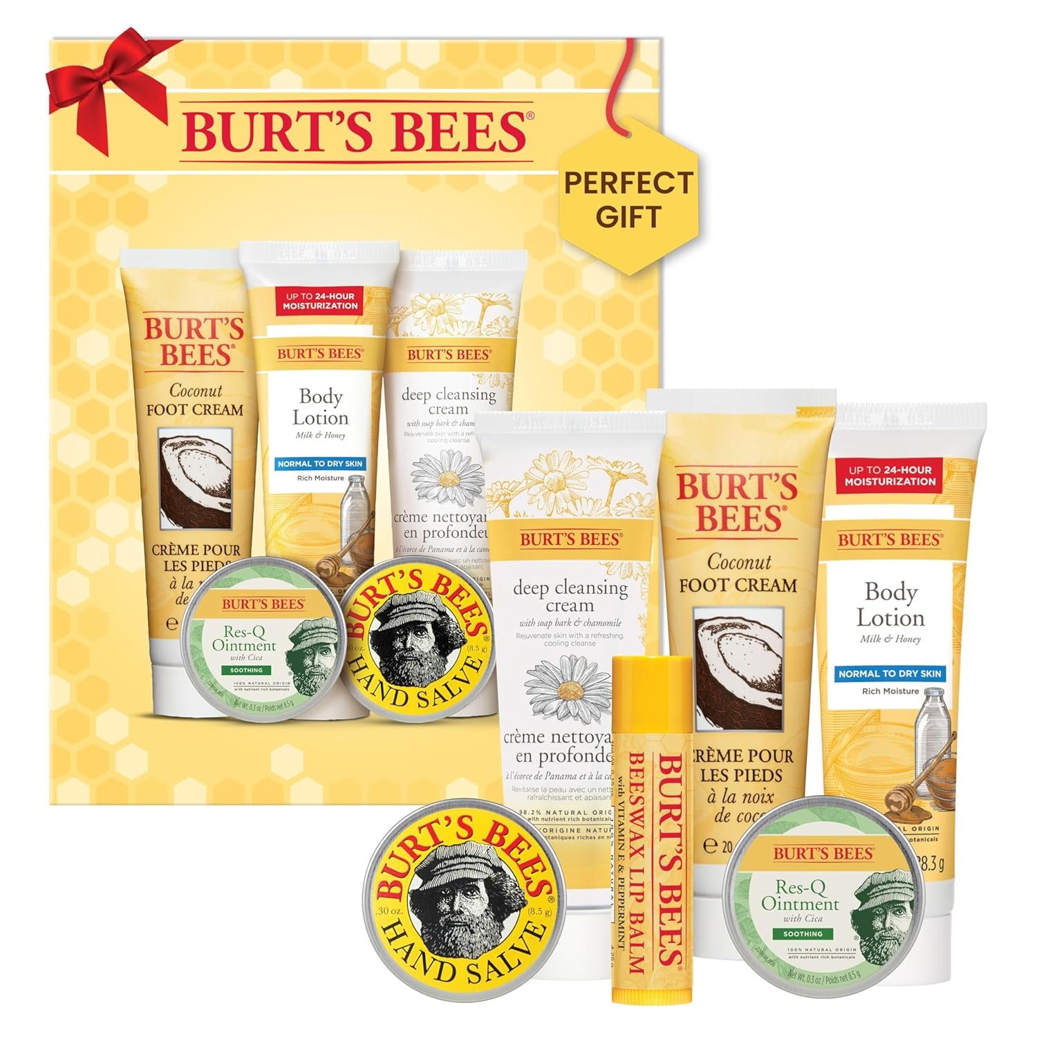 Christmas Gifts, 6 Stocking Stuffers Products, Timeless Minis Kit - Original Beeswax Lip Balm, Coconut Foot Cream, Milk Honey Body Lotion, Deep Cleansing Cream, Res-Q Ointment & Hand Salve