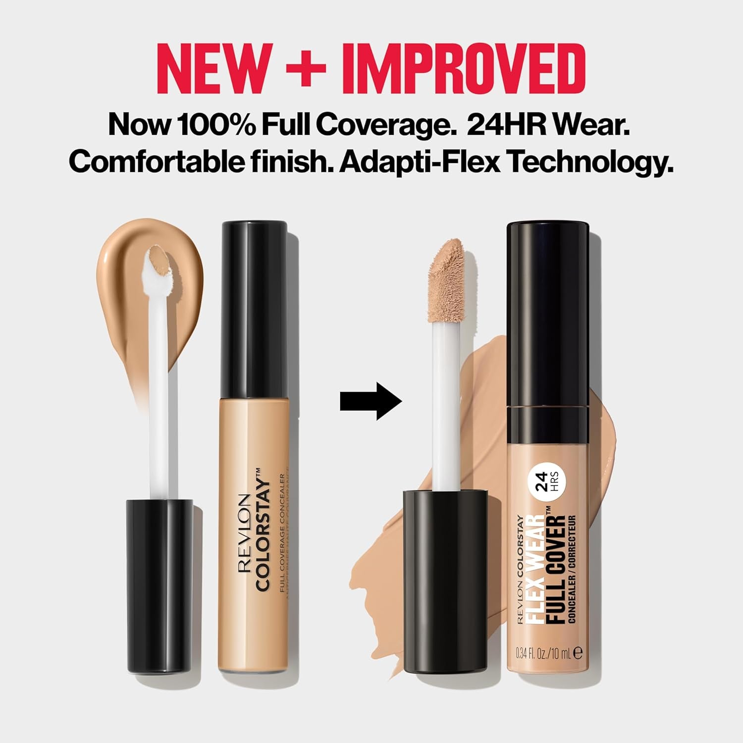 Colorstay Flex Wear, Full Cover Non-Creasing Concealer, Infused with Hyaluronic Acid & Vitamin E, Flexible Longwear, 040 Medium, 0.34 Fl Oz.