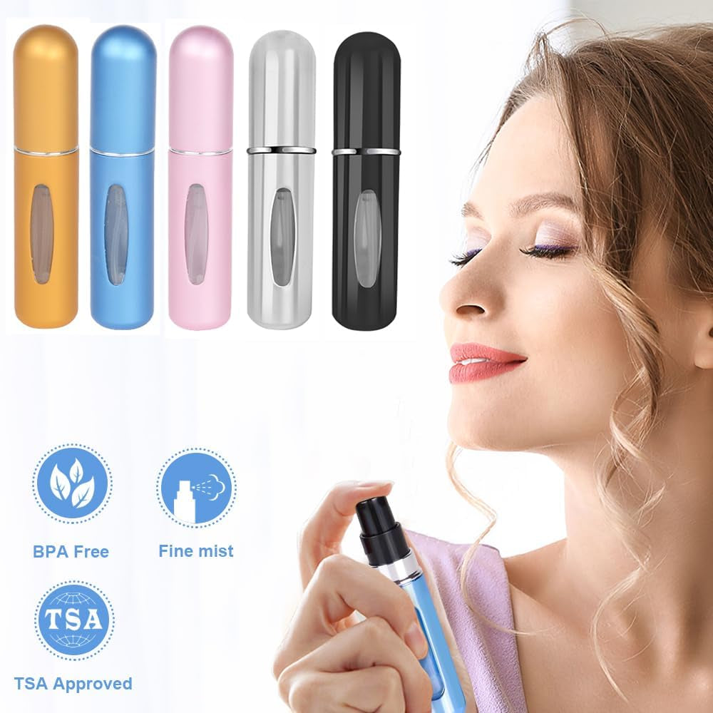 Refillable Perfume Atomizer Bottle, 5Pcs Portable 5Ml Mini Refillable Perfume Spray Scent Pump Case Perfume Dispenser Pump Transfer Tool for Travel