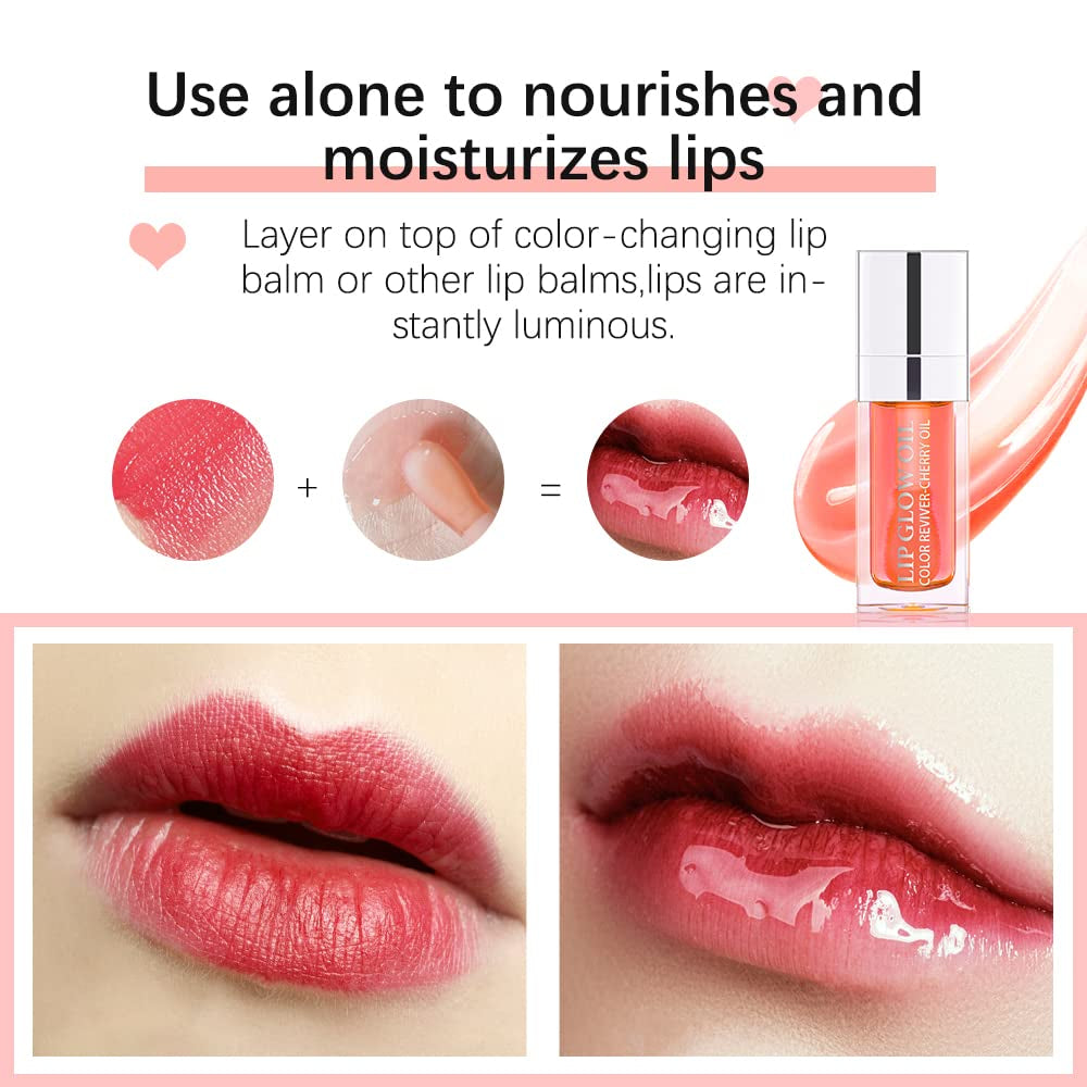 Hydrating Lip Glow Oil, Plumping Lip Gloss, Moisturizing Lip Oil Gloss, Transparent Moisturizing Lip Balm, Natural Lip Plumper, Lip Plumper Gloss Make Lips Fuller and Moisturizing (Pink)