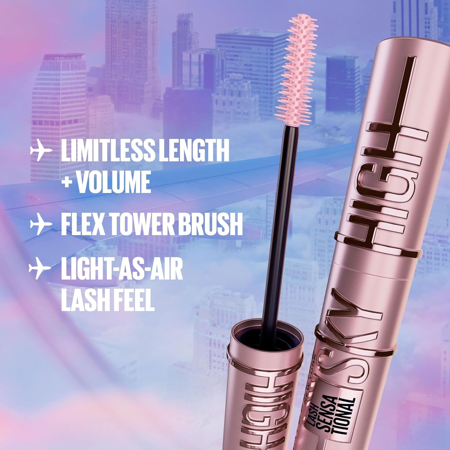 Lash Sensational Sky High Washable Mascara Makeup, Volumizing, Lengthening, Defining, Curling, Multiplying, Buildable Formula, True Brown, 1 Count