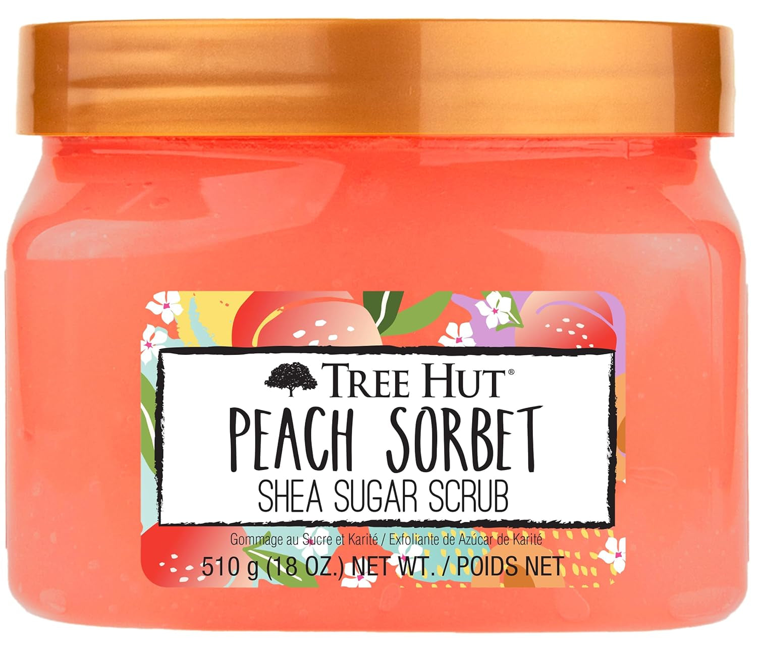 Peach Sorbet Shea Sugar Scrub | Exfoliating Body Scrub Removes Dead, Dry Skin for a Soft & Hydrated Feel | Nourishing Essential Body Care | 18 Fl Oz.