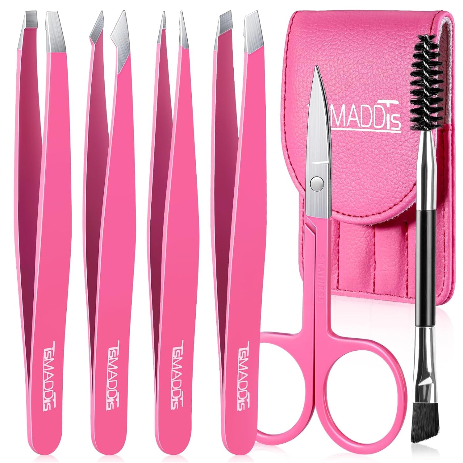 7 Pcs Tweezers Set, Tweezers for Women Facial Hair, Precision Tweezer for Eyebrows with Curved Scissors and Eyebrow Brush for Ingrown Hair