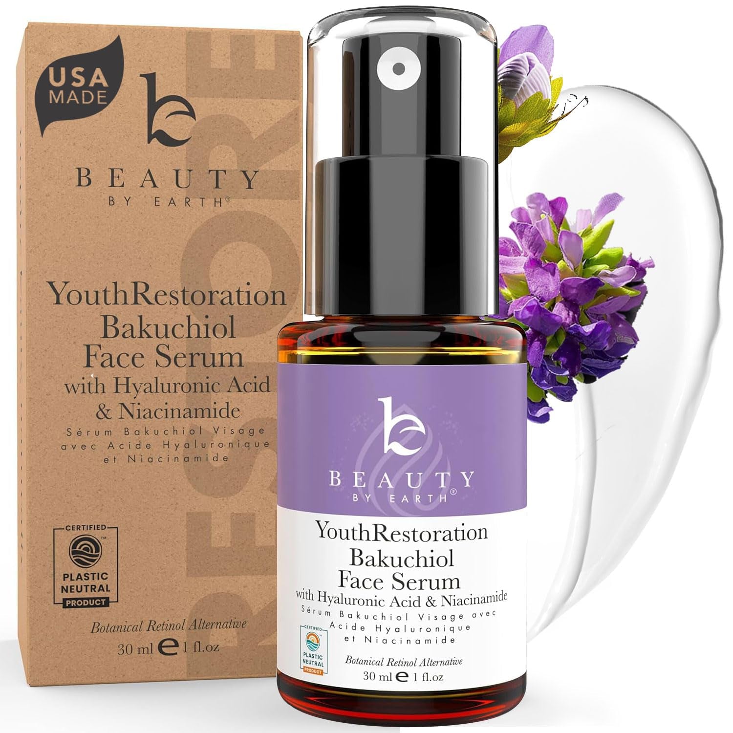 Bakuchiol Face Serum - USA Made with Natural & Organic Ingredients, Plant Based Retinol Alternative for Sensitive Skin, Smoothes Wrinkles & Fine Lines, anti Aging Serum for Face, Skin Care Serum