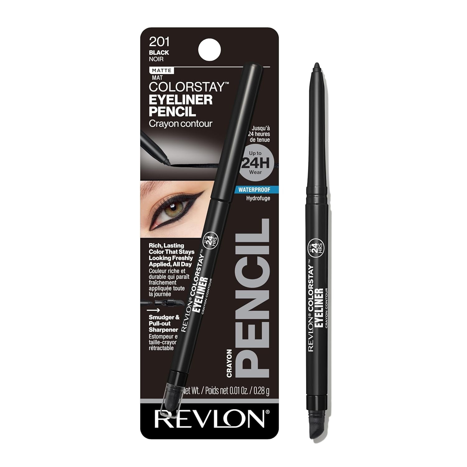 Colorstay Pencil Waterproof Eyeliner, Smudge-Proof, Eye Makeup with Built-In Sharpener, Packaging May Vary, 201 Black, 0.01 Oz