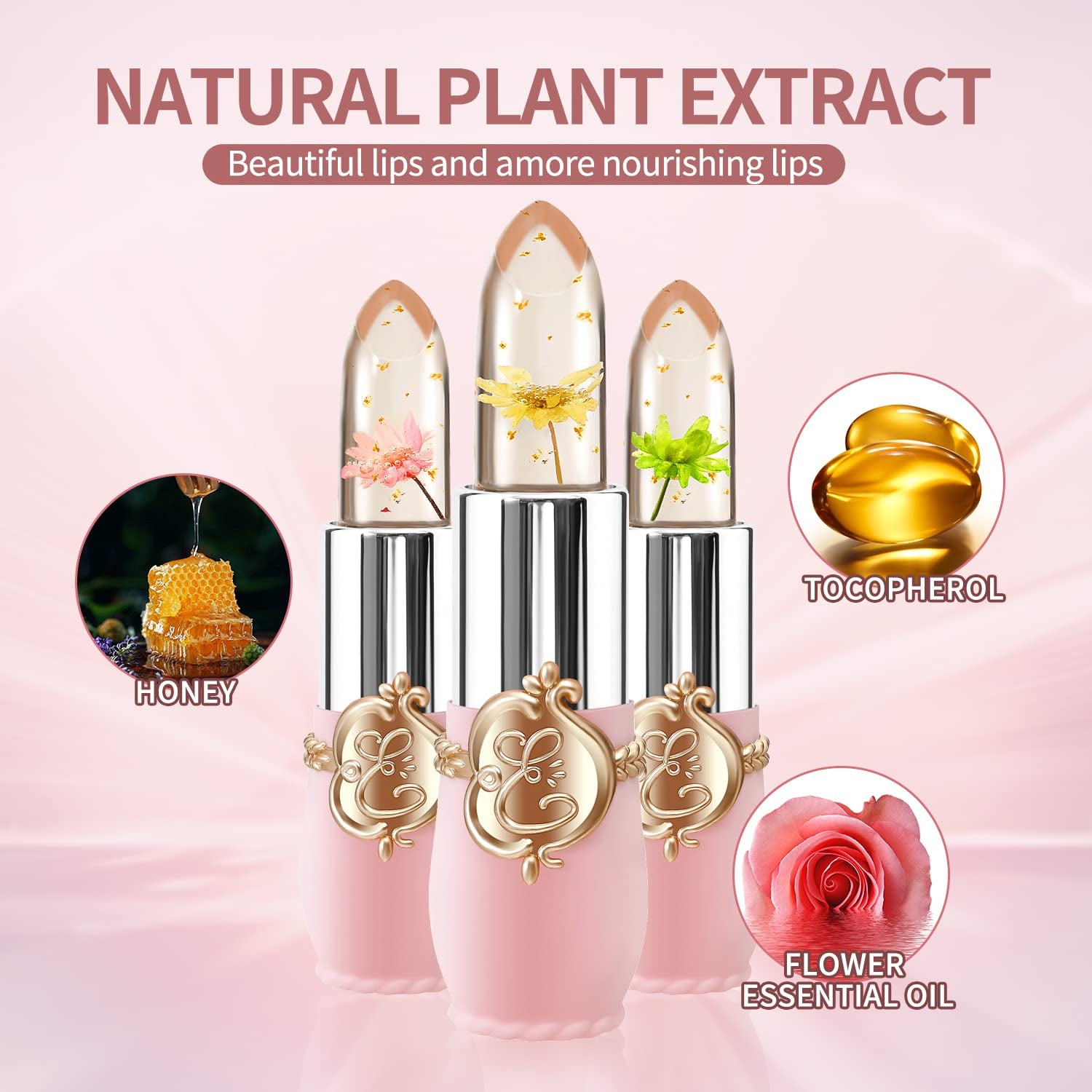 6 Pcs/Set Flower Jelly Lipstick Set Temperature Change Moisturizer Long Lasting Nutritious Balm Magic Color Change Lip Gloss