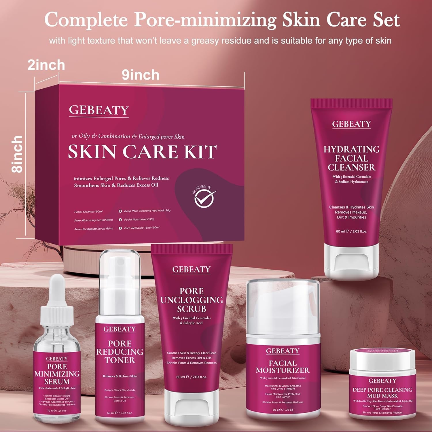 Skin Care Set Kit,Professional Pore Minimizer,Cleaner,Clay Mask,Hydrate,Oil Control,Smooth Facial Skin Care Products Skincare Gift Set,Skin Care Routine Kit,Unique Teen Girl Womens Gifts for Christmas