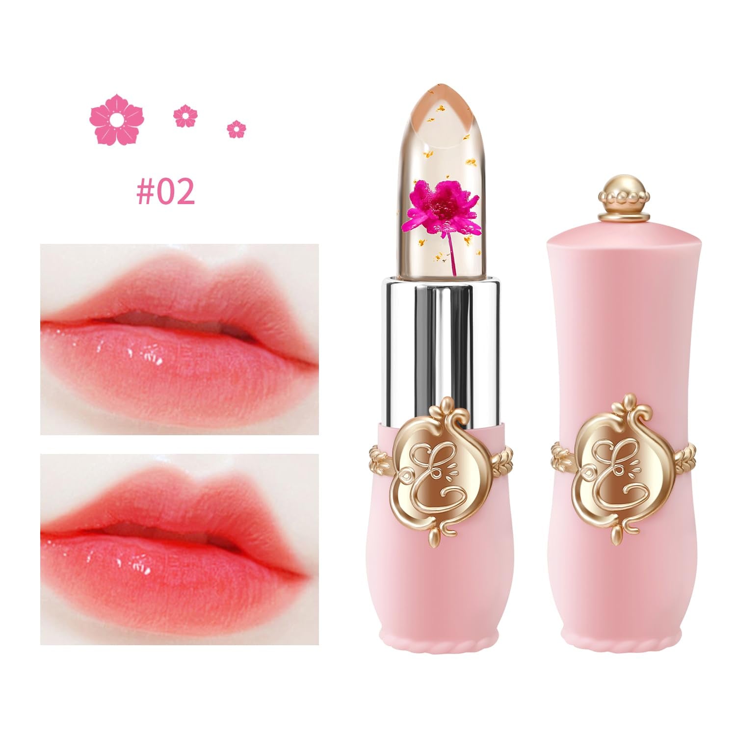 3 Pcs/Set Flower Jelly Lipstick Set Temperature Change Moisturizer Long Lasting Nutritious Balm Magic Color Change Lip Gloss (3Pcs Flower Jelly Lipstick 010203)