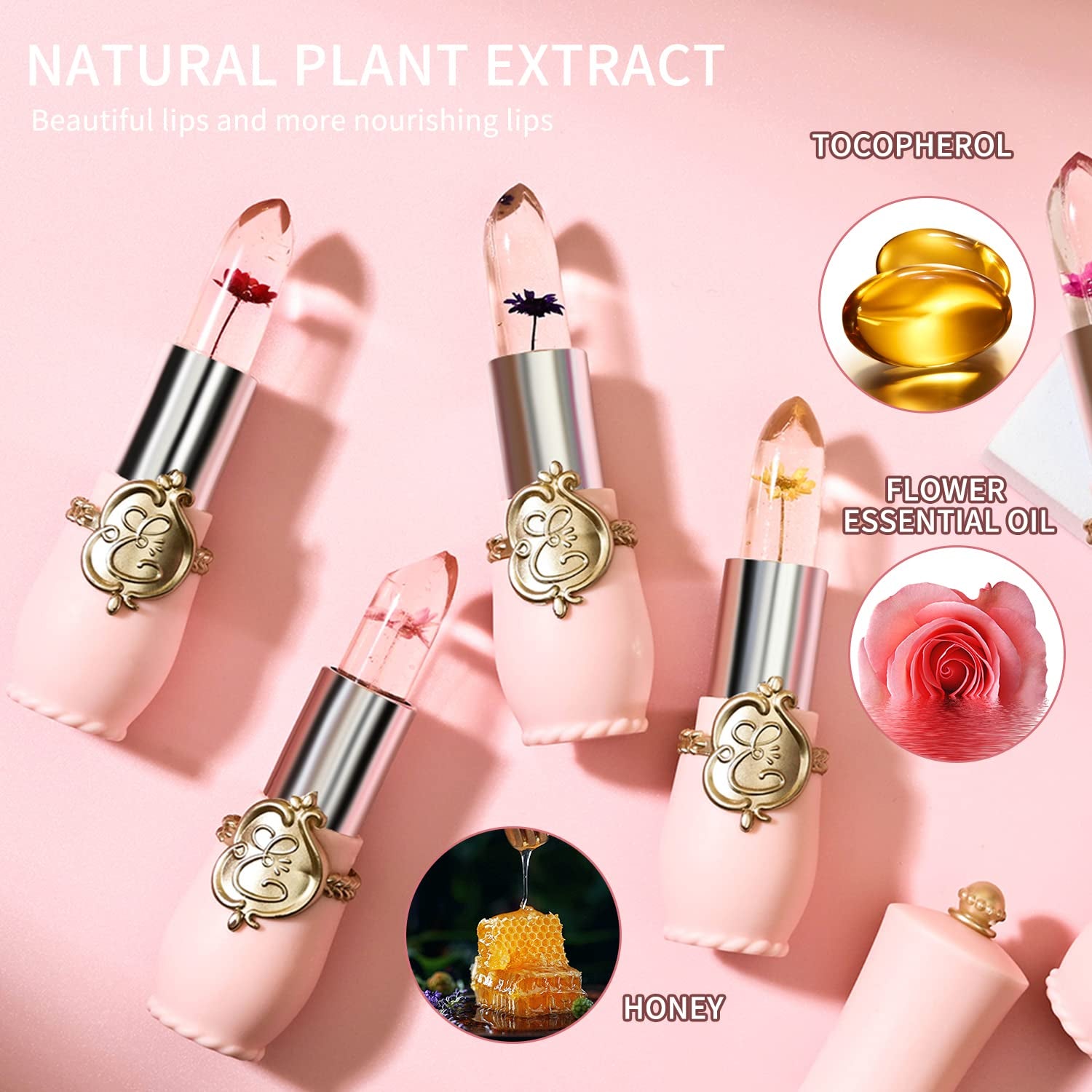 6 Pcs/Set Flower Jelly Lipstick Set Temperature Change Moisturizer Long Lasting Nutritious Balm Magic Color Change Lip Gloss