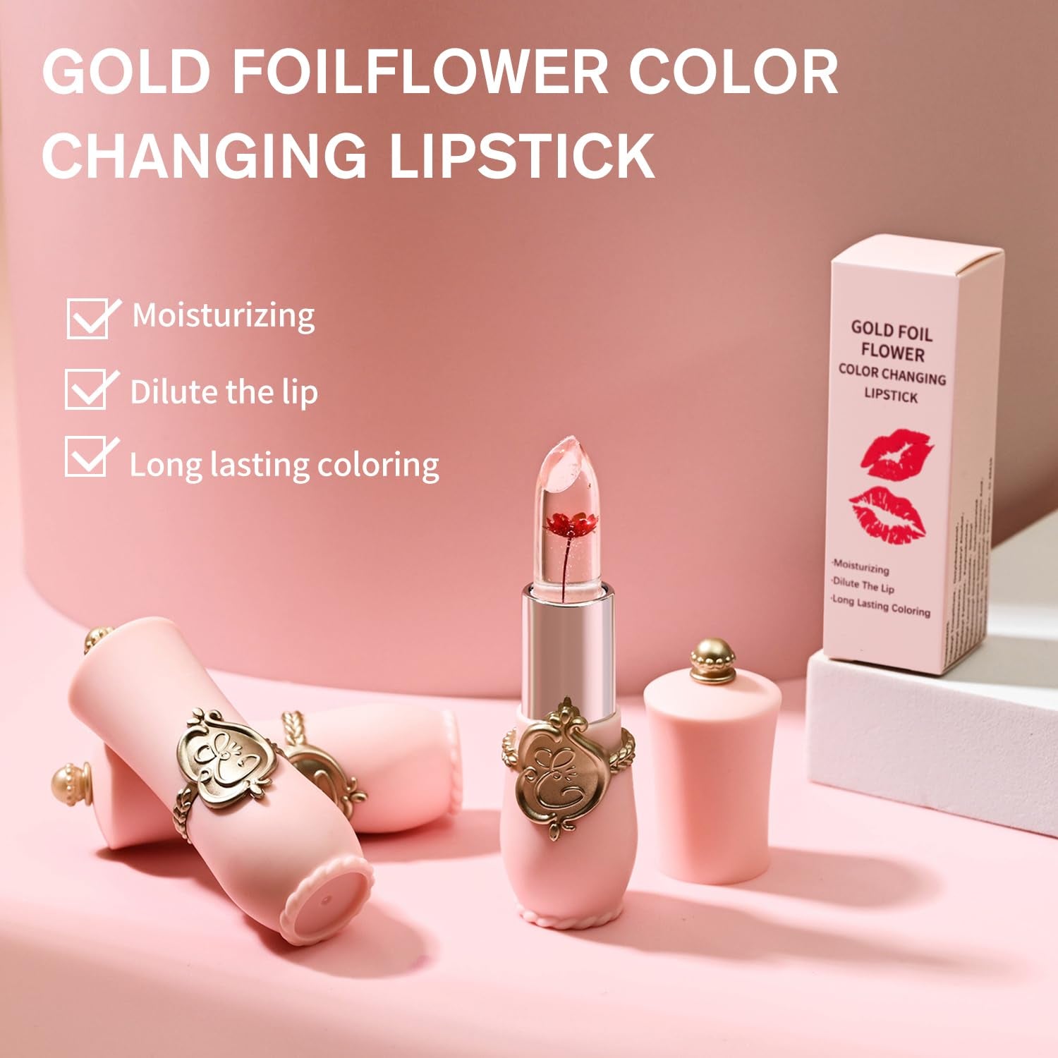 6 Pcs/Set Flower Jelly Lipstick Set Temperature Change Moisturizer Long Lasting Nutritious Balm Magic Color Change Lip Gloss