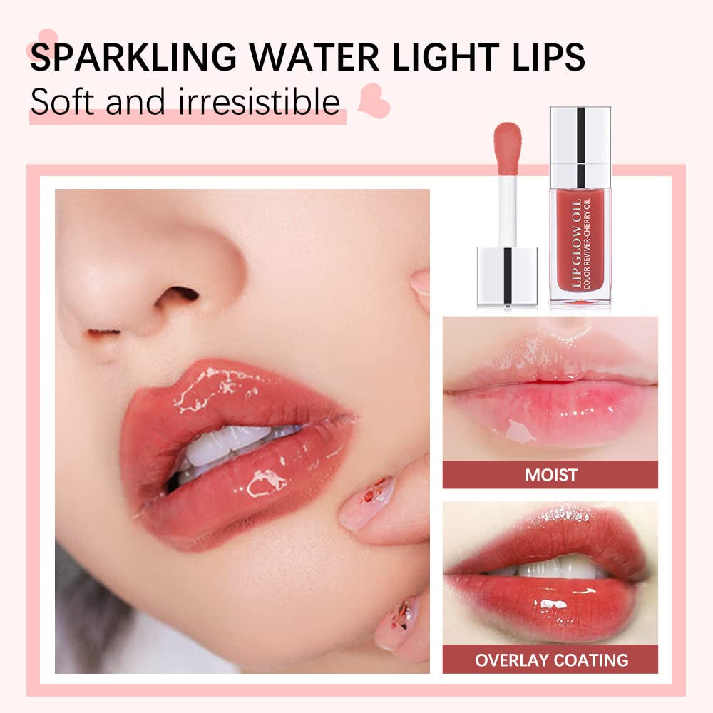 Hydrating Lip Glow Oil, Plumping Lip Gloss, Moisturizing Lip Oil Gloss, Transparent Moisturizing Lip Balm, Natural Lip Plumper, Lip Plumper Gloss Make Lips Fuller and Moisturizing (Pink)