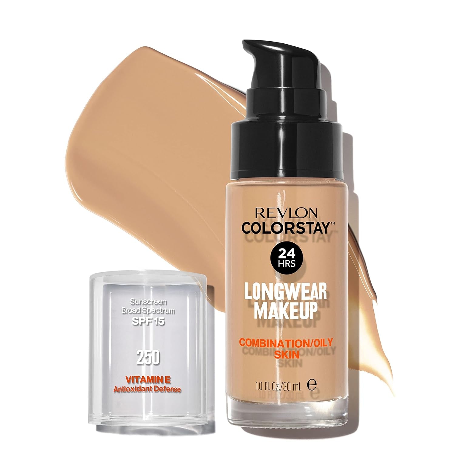 Liquid Foundation, Colorstay Face Makeup for Combination & Oily Skin, SPF 15, Medium-Full Coverage with Matte Finish, Fresh Beige (250), 1.0 Oz