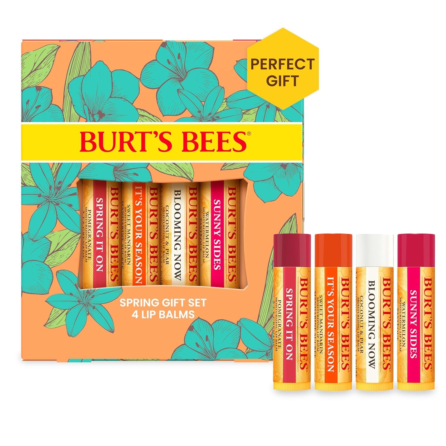 Stocking Stuffers, Just Picked Lip Balm Set, Pomegranate, Watermelon, Sweet Mandarin, Coconut & Pear, Natural Origin Lip Treatment Christmas Gifts (4-Pack)