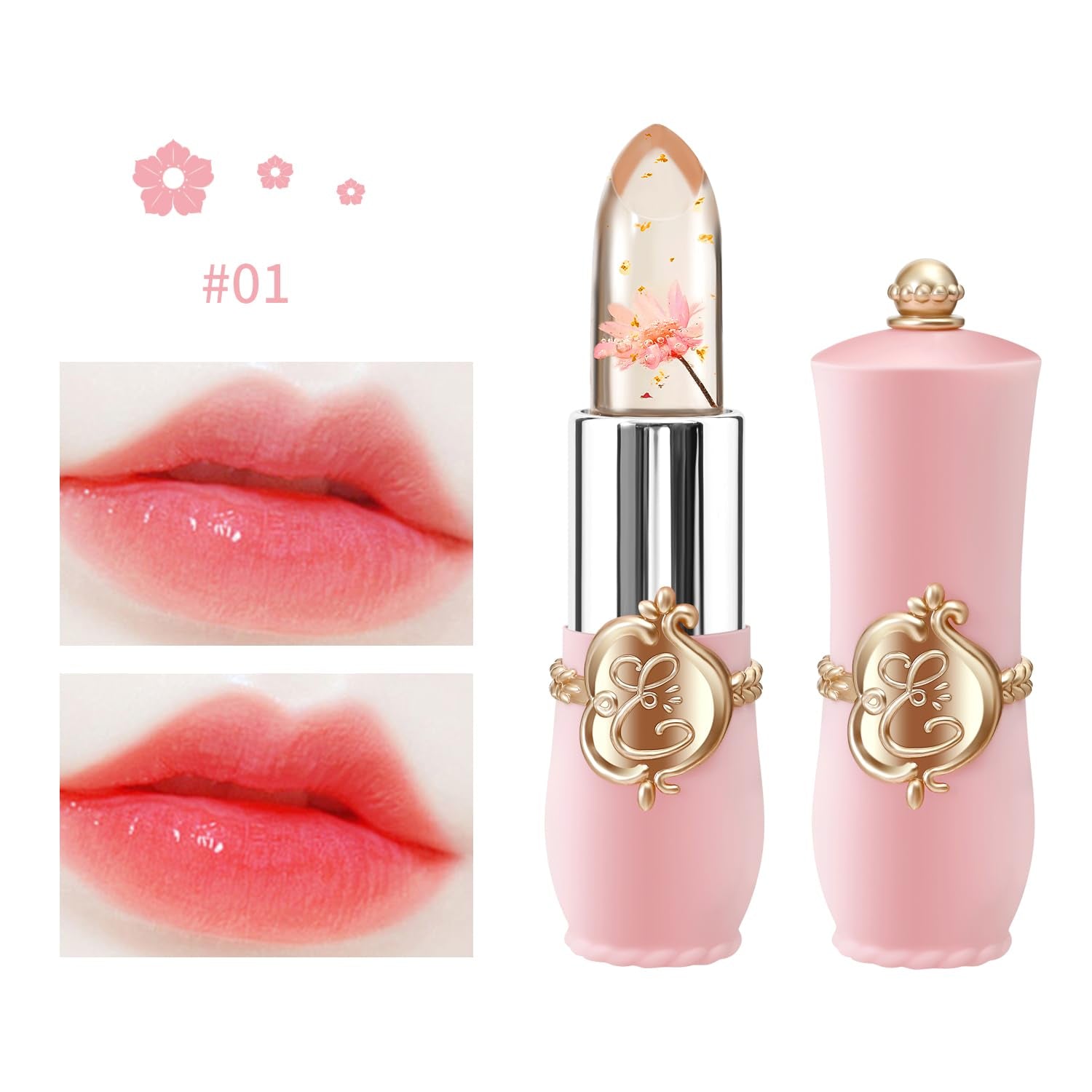 3 Pcs/Set Flower Jelly Lipstick Set Temperature Change Moisturizer Long Lasting Nutritious Balm Magic Color Change Lip Gloss (3Pcs Flower Jelly Lipstick 010203)